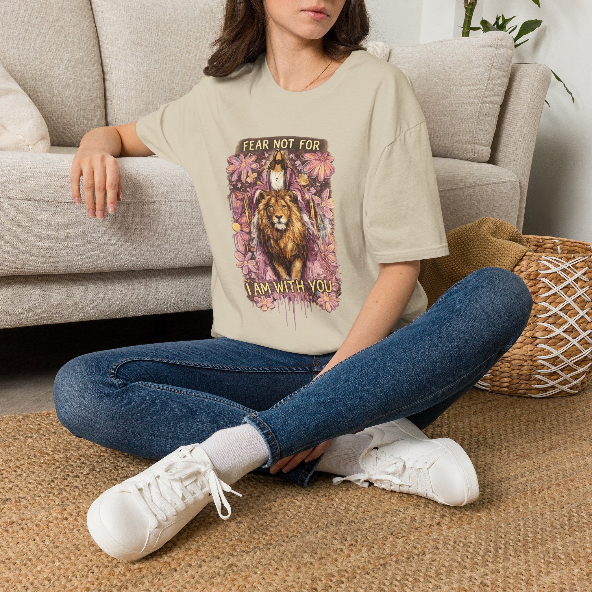 Fear Not For I Am With You Lion T-Shirt — Inspirational Floral Christian Tee