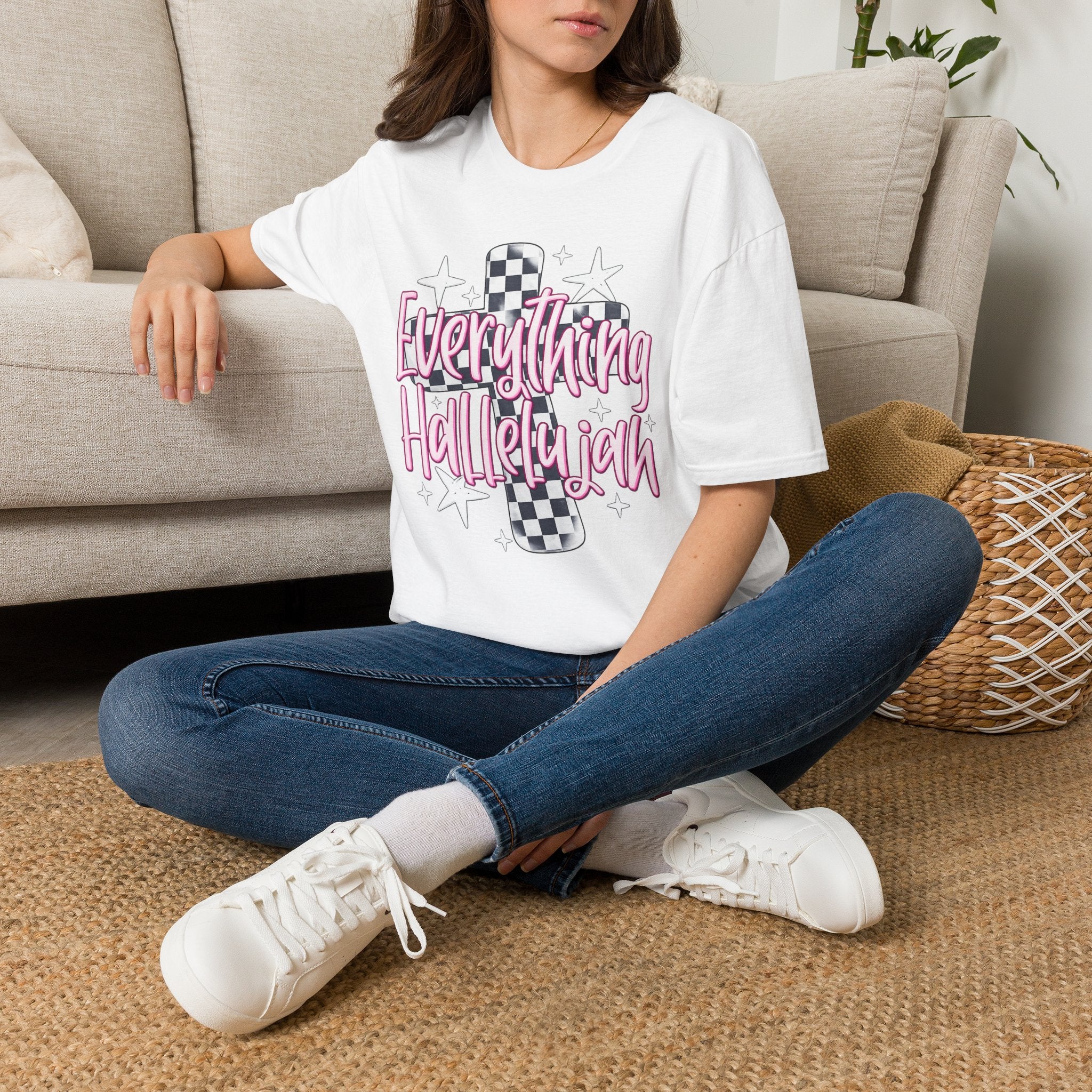 Everything Hallelujah T-Shirt — Retro Checker Heart Graphic Tee