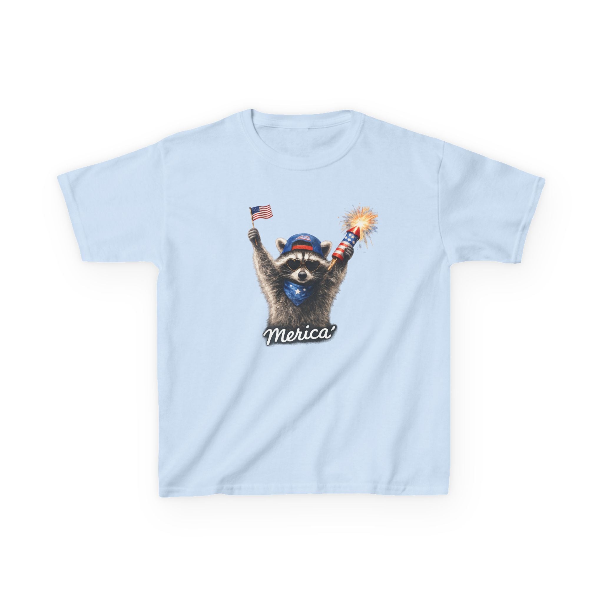 Kids Tee — Patriotic Raccoon 'Merica' Graphic (4th of July)