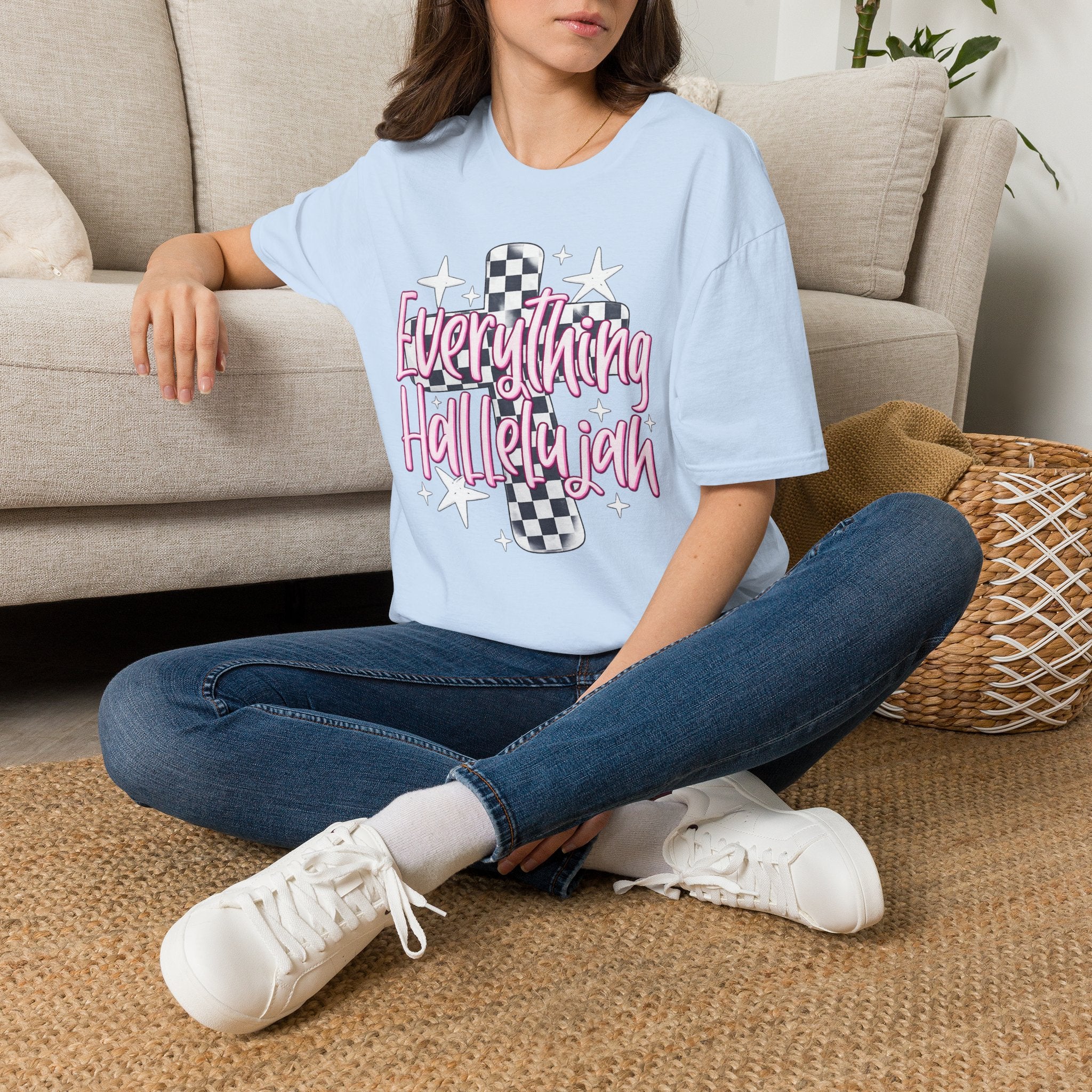 Everything Hallelujah T-Shirt — Retro Checker Heart Graphic Tee