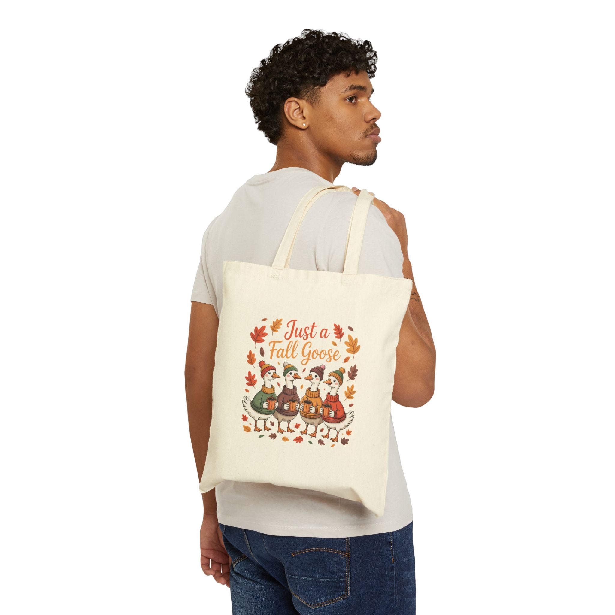 Fall Goose Cotton Tote Bag — "Just a Fall Goose" Autumn Leaves Reusable Shopper
