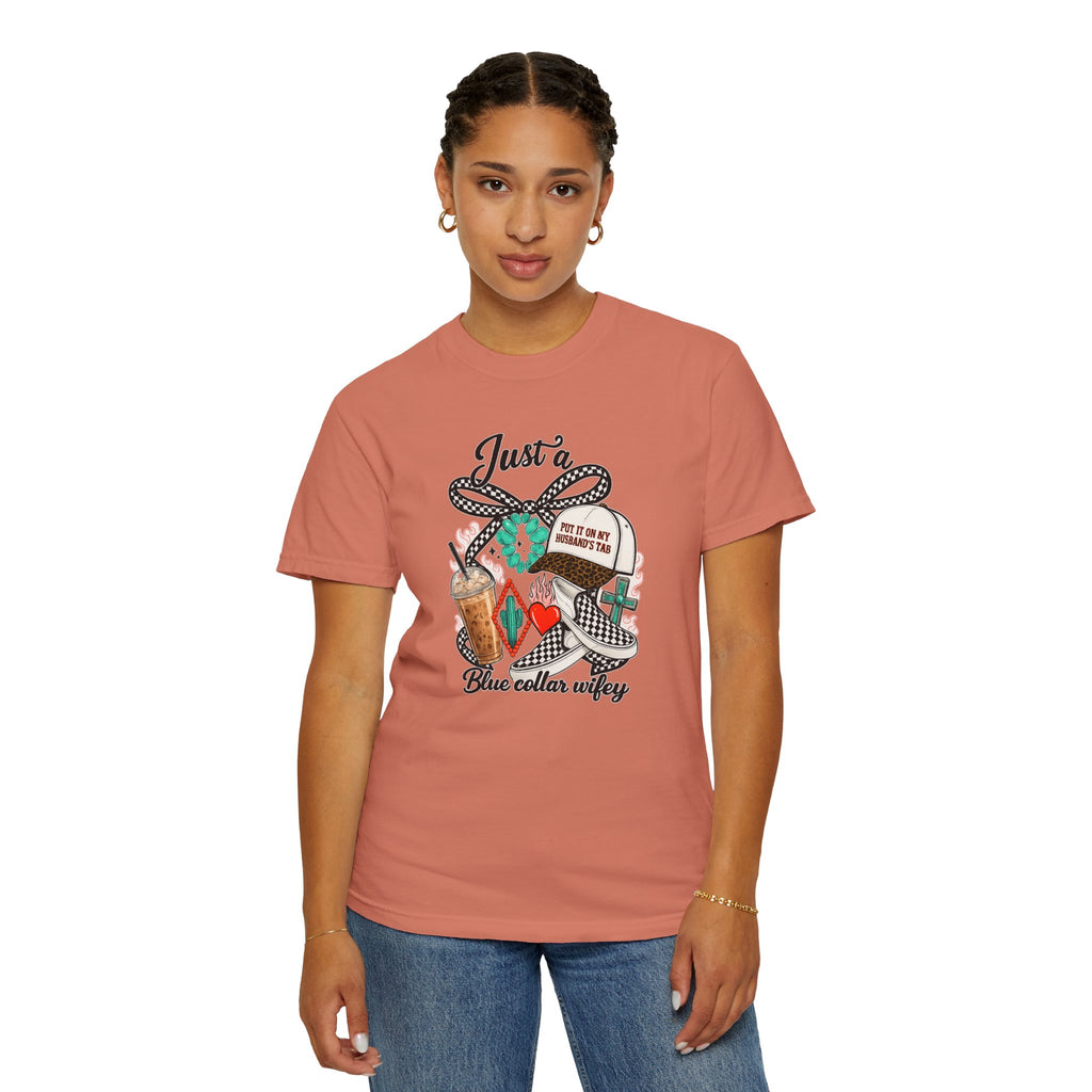 Blue Collar Wifey T-Shirt — "Just a Blue Collar Wifey" Graphic Tee