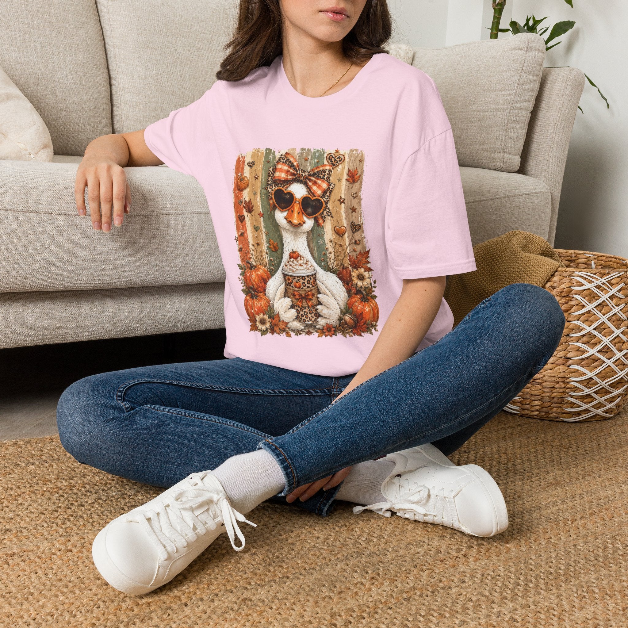 Autumn Goat Graphic T-Shirt — Cute Heart Sunglasses Fall Tee
