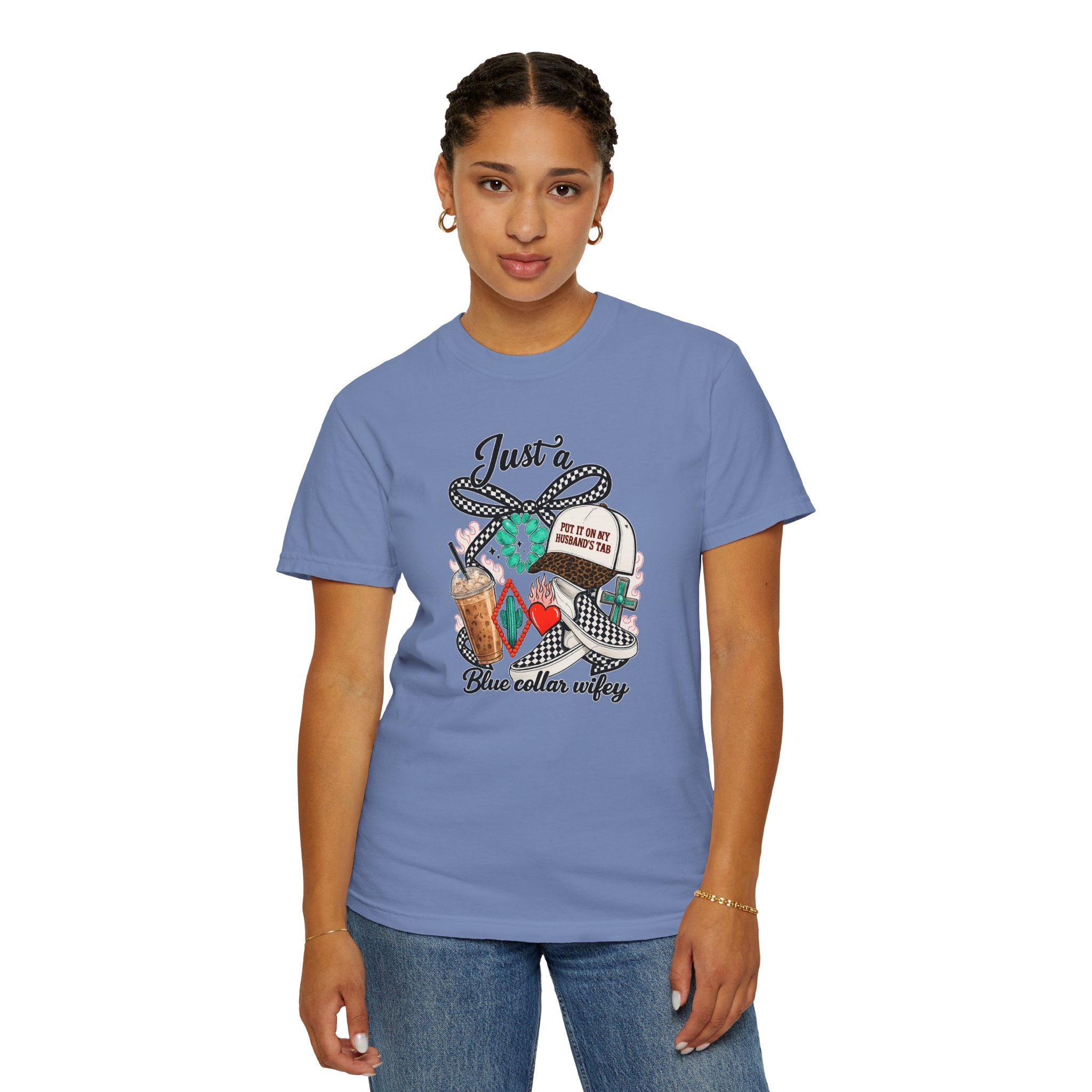 Blue Collar Wifey T-Shirt — "Just a Blue Collar Wifey" Graphic Tee
