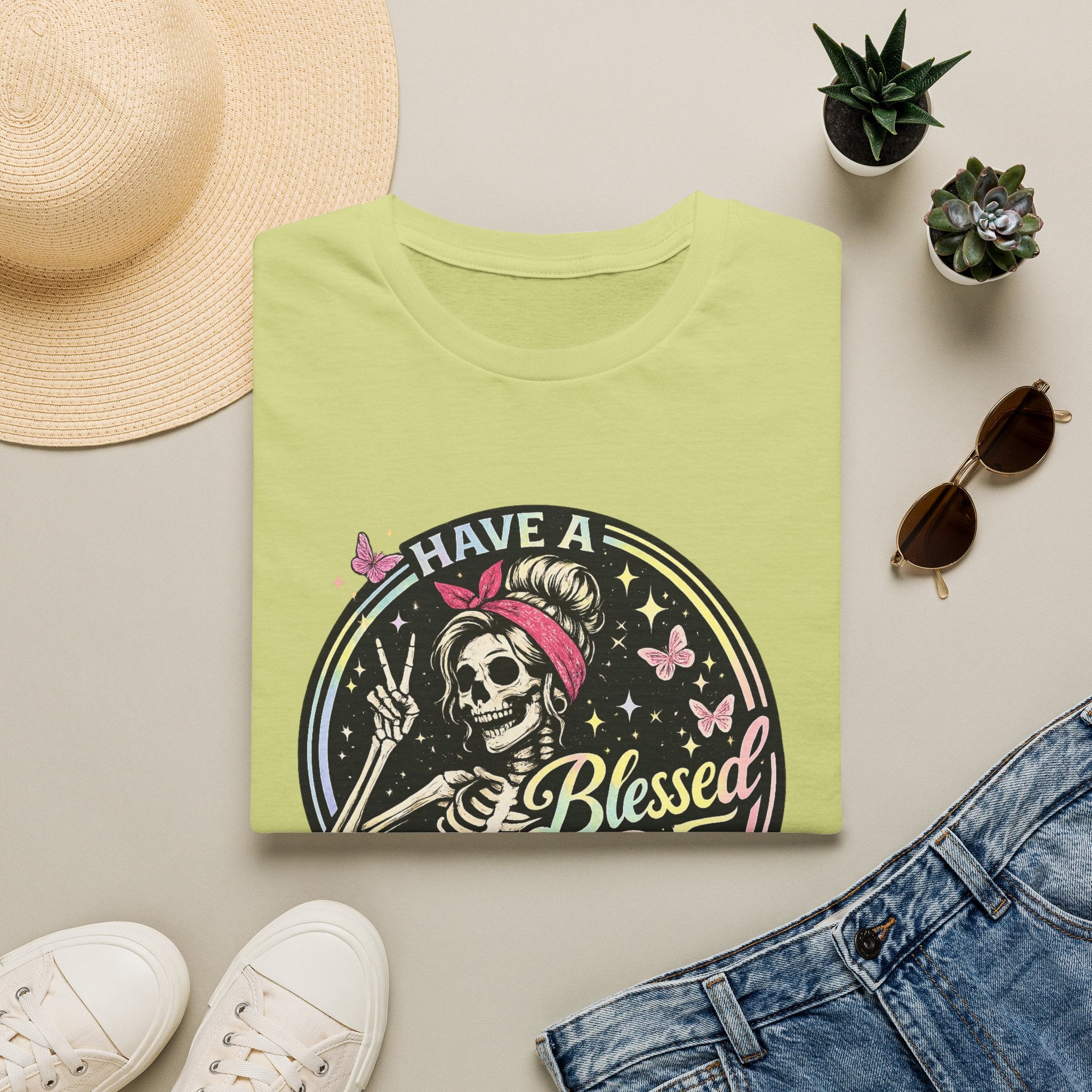 Have a Blessed Day Skull Tee — Retro Floral Skeleton Graphic T-Shirt