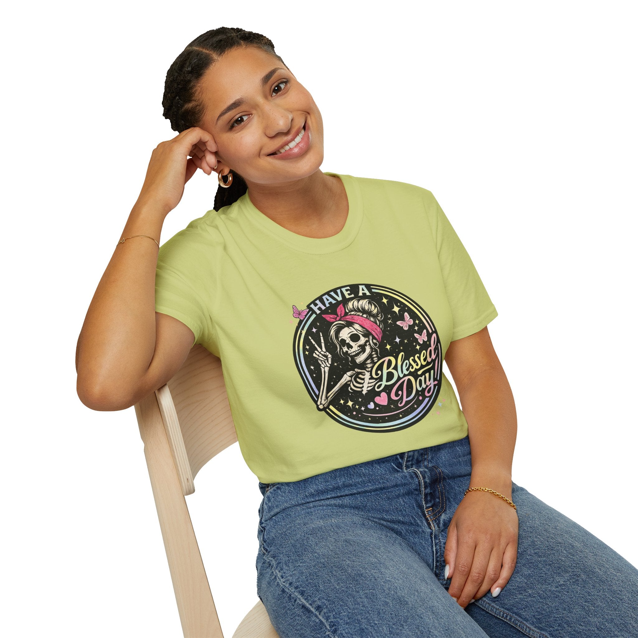Have a Blessed Day Skull Tee — Retro Floral Skeleton Graphic T-Shirt