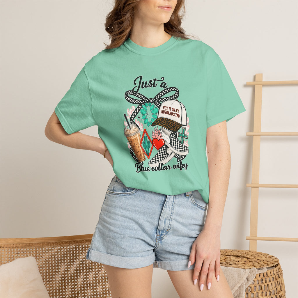 Blue Collar Wifey T-Shirt — "Just a Blue Collar Wifey" Graphic Tee