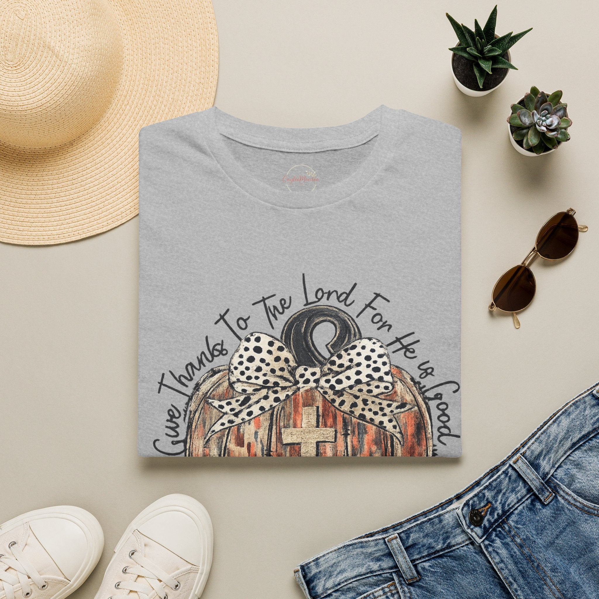 Christian Pumpkin T-Shirt — "Give Thanks to The Lord For He is Good" Fall Faith Tee