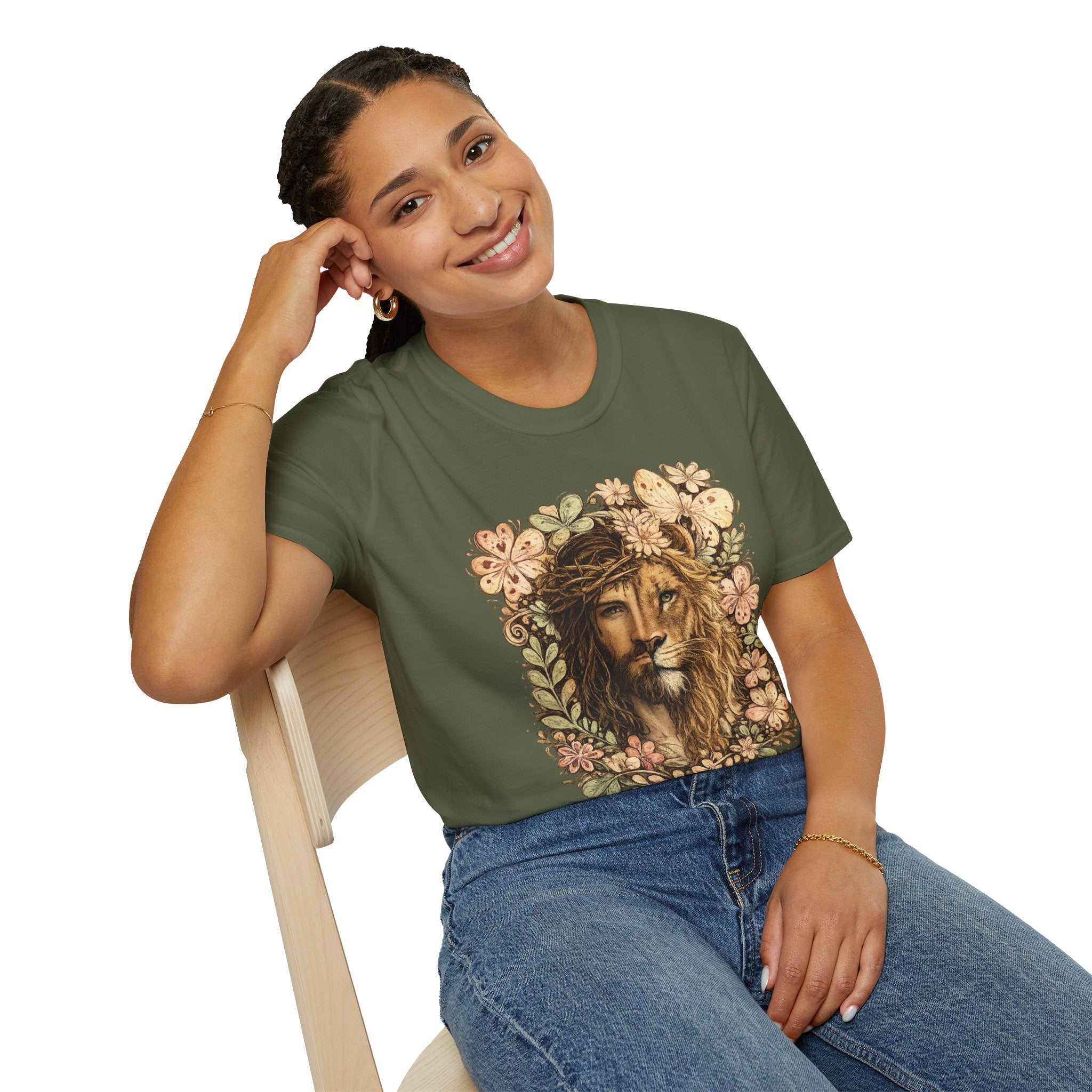 Lion with Floral Crown T-Shirt — Boho Botanical Lion Graphic Tee