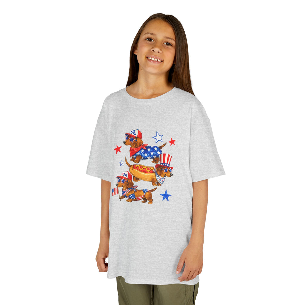 Kids Tee — Patriotic Dachshund Hot Dog Stack (Fourth of July Kids T-Shirt)