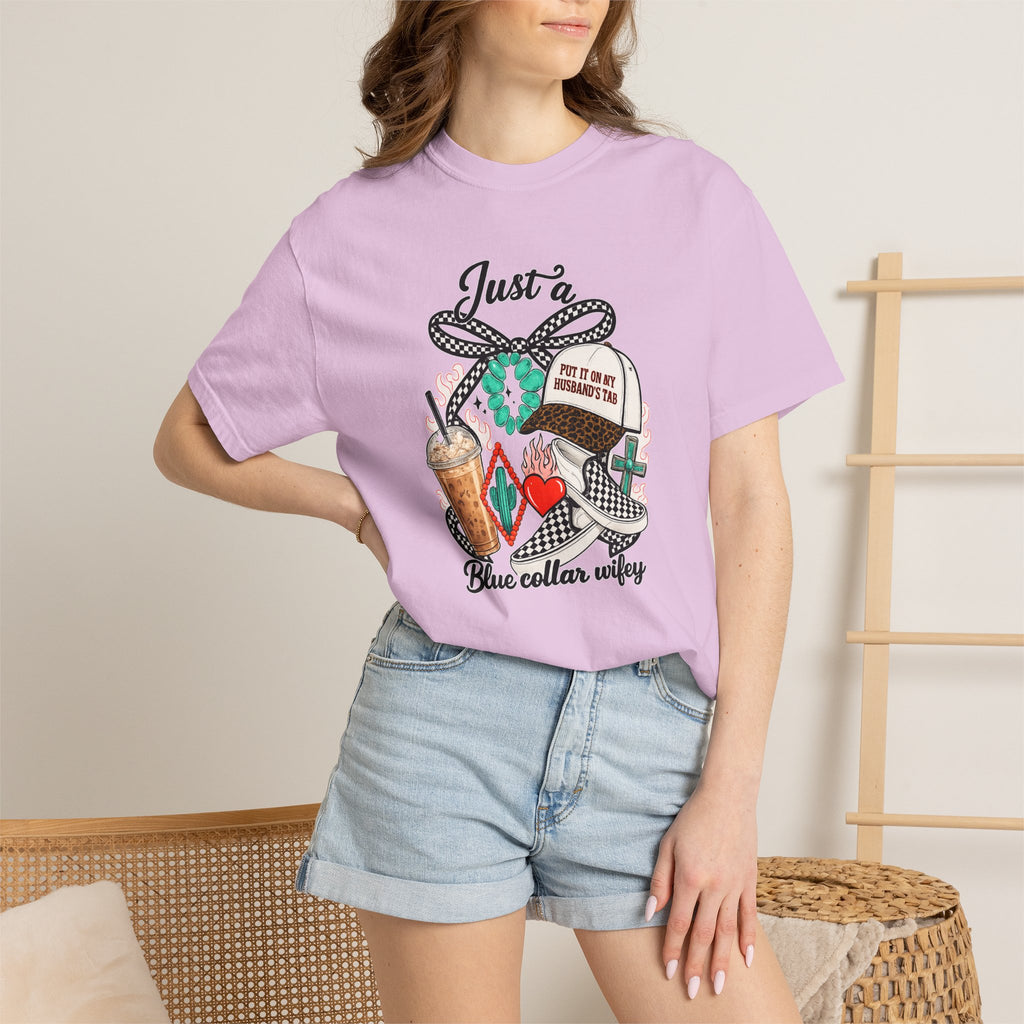 Blue Collar Wifey T-Shirt — "Just a Blue Collar Wifey" Graphic Tee