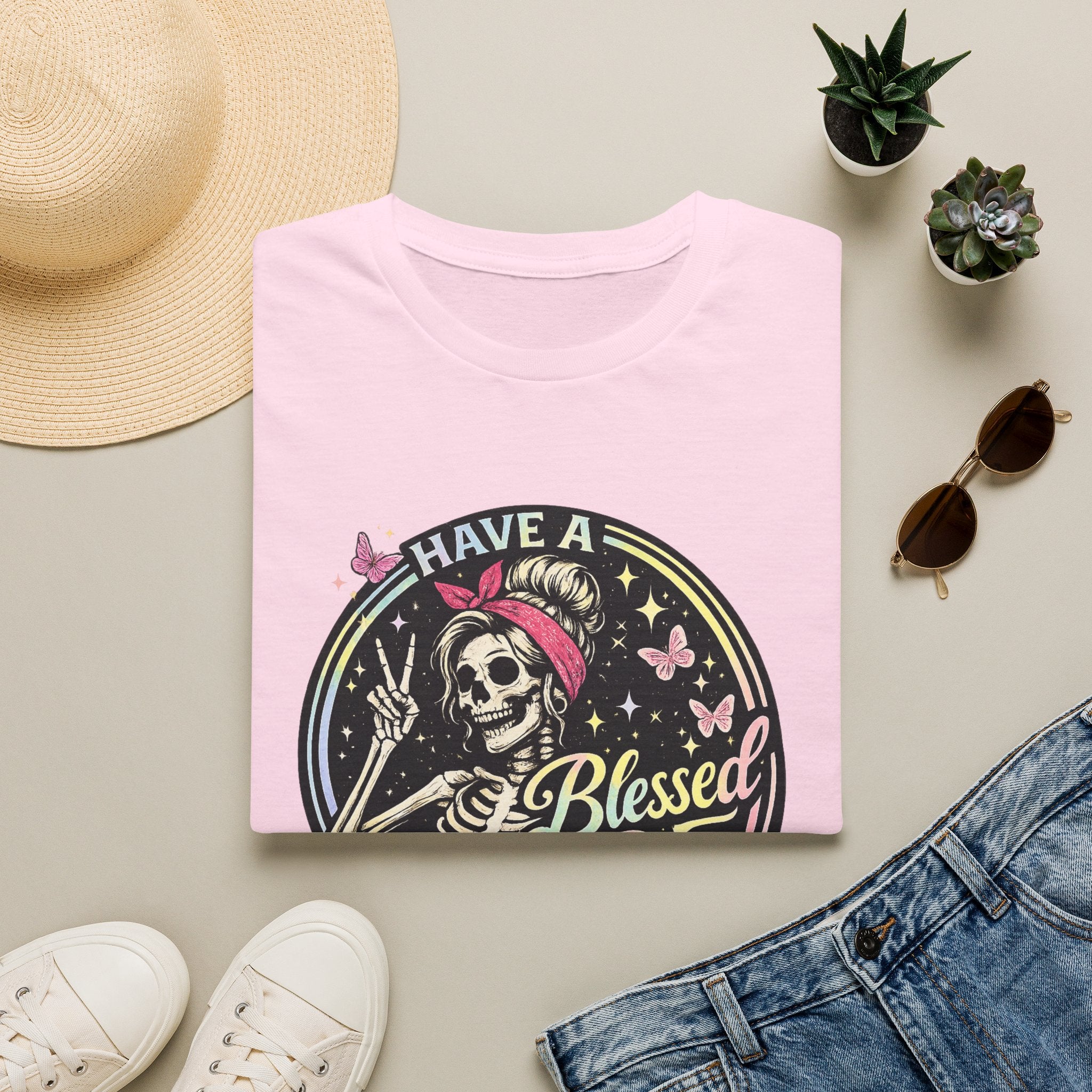 Have a Blessed Day Skull Tee — Retro Floral Skeleton Graphic T-Shirt