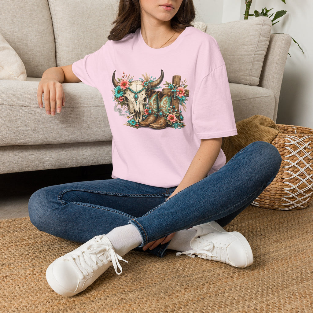 Western Cow Skull Floral T-Shirt — Boho Southwestern Tee