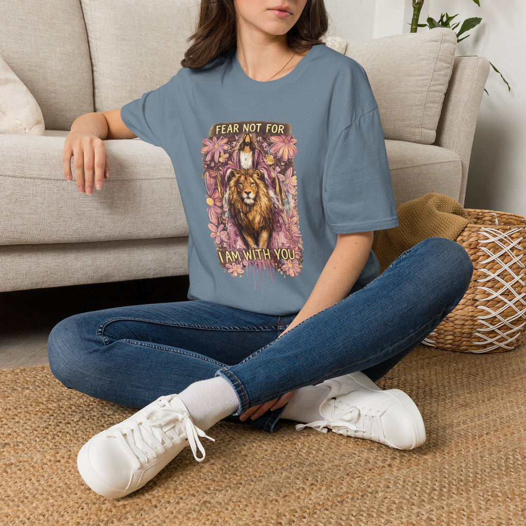 Fear Not For I Am With You Lion T-Shirt — Inspirational Floral Christian Tee