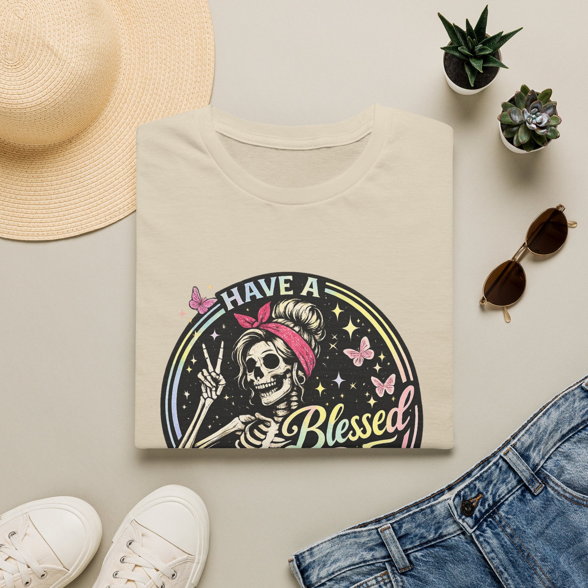 Have a Blessed Day Skull Tee — Retro Floral Skeleton Graphic T-Shirt