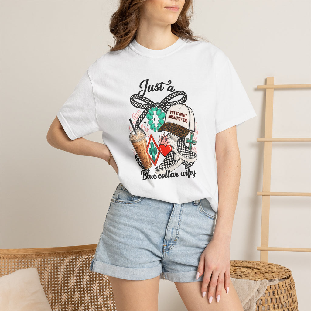 Blue Collar Wifey T-Shirt — "Just a Blue Collar Wifey" Graphic Tee