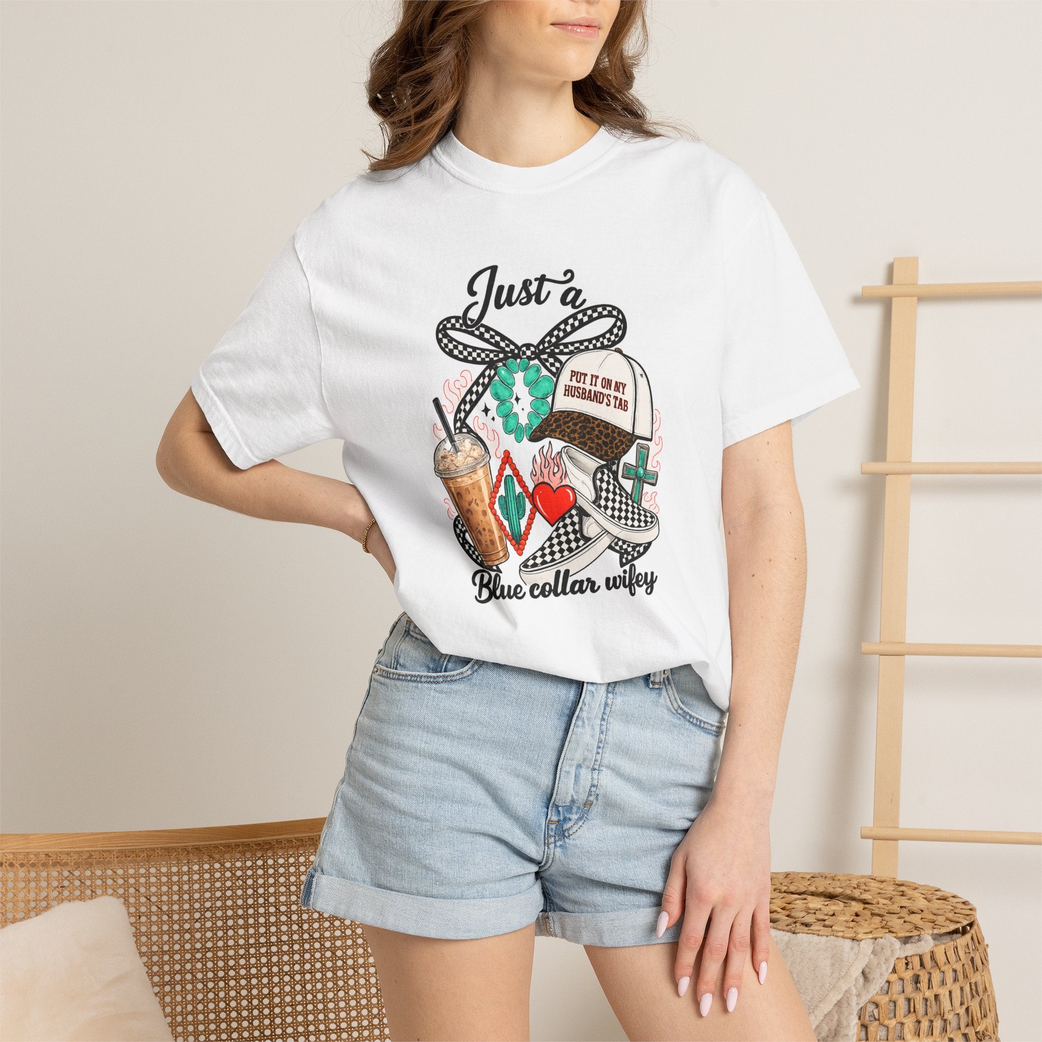 Blue Collar Wifey T-Shirt — "Just a Blue Collar Wifey" Graphic Tee