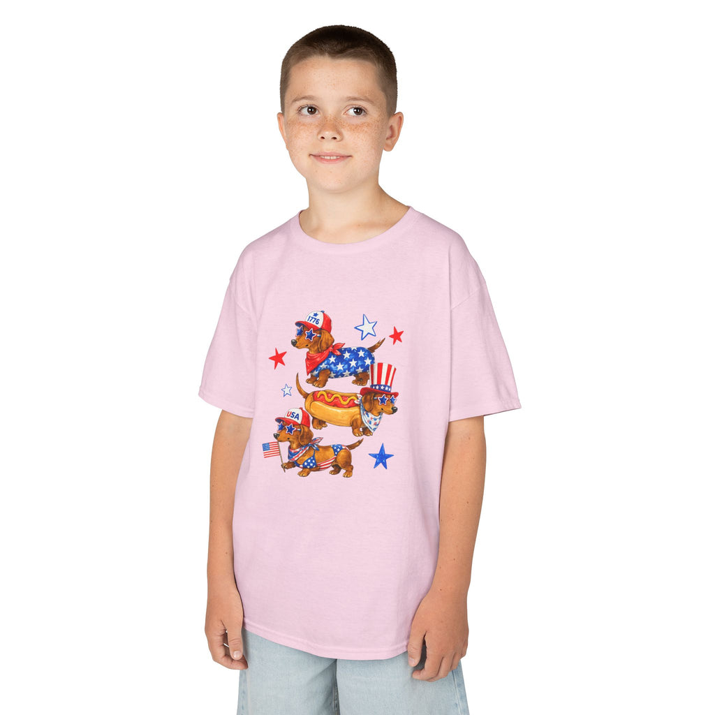 Kids Tee — Patriotic Dachshund Hot Dog Stack (Fourth of July Kids T-Shirt)