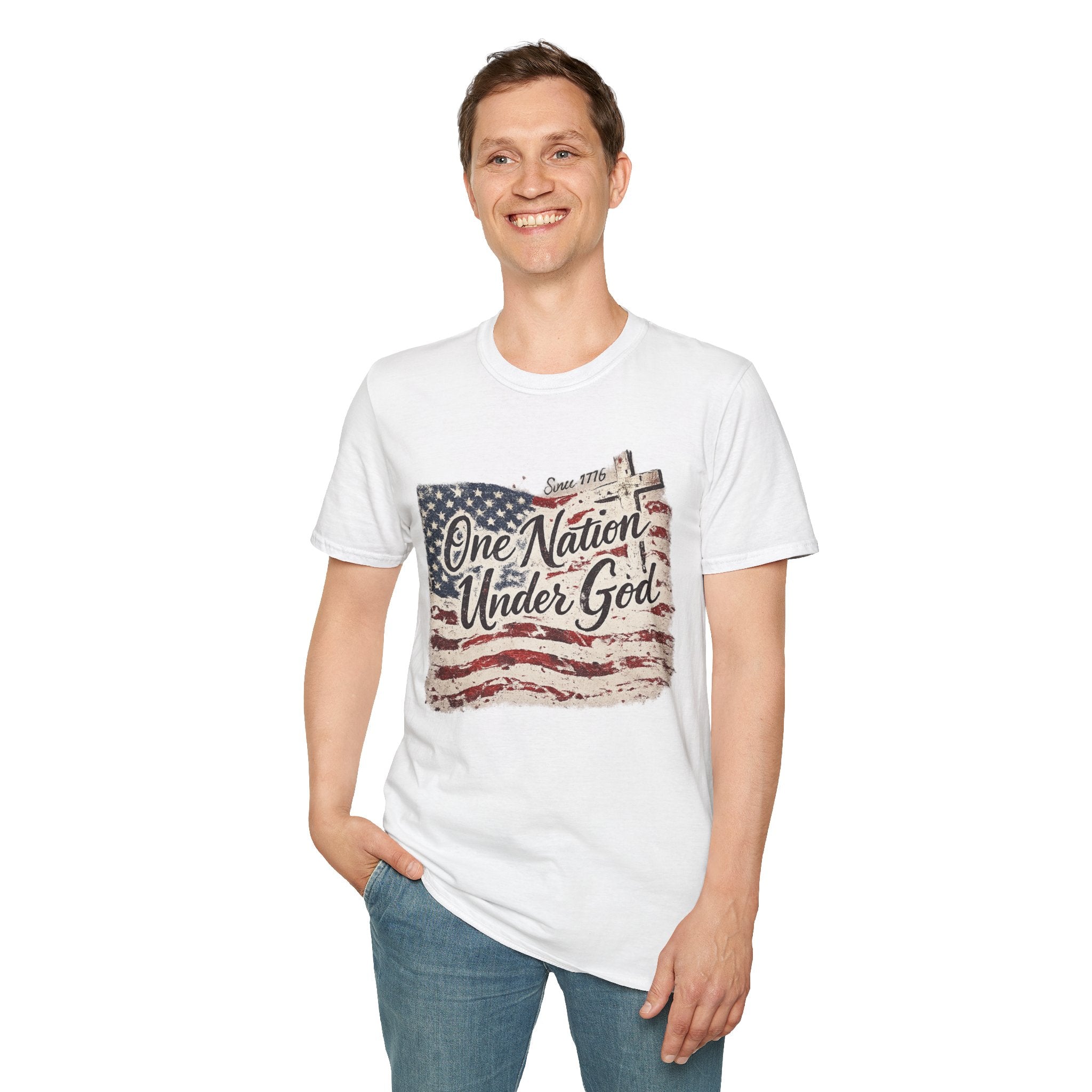Patriotic "One Nation Under God" T-Shirt — Vintage American Flag Tee (Since 1776)