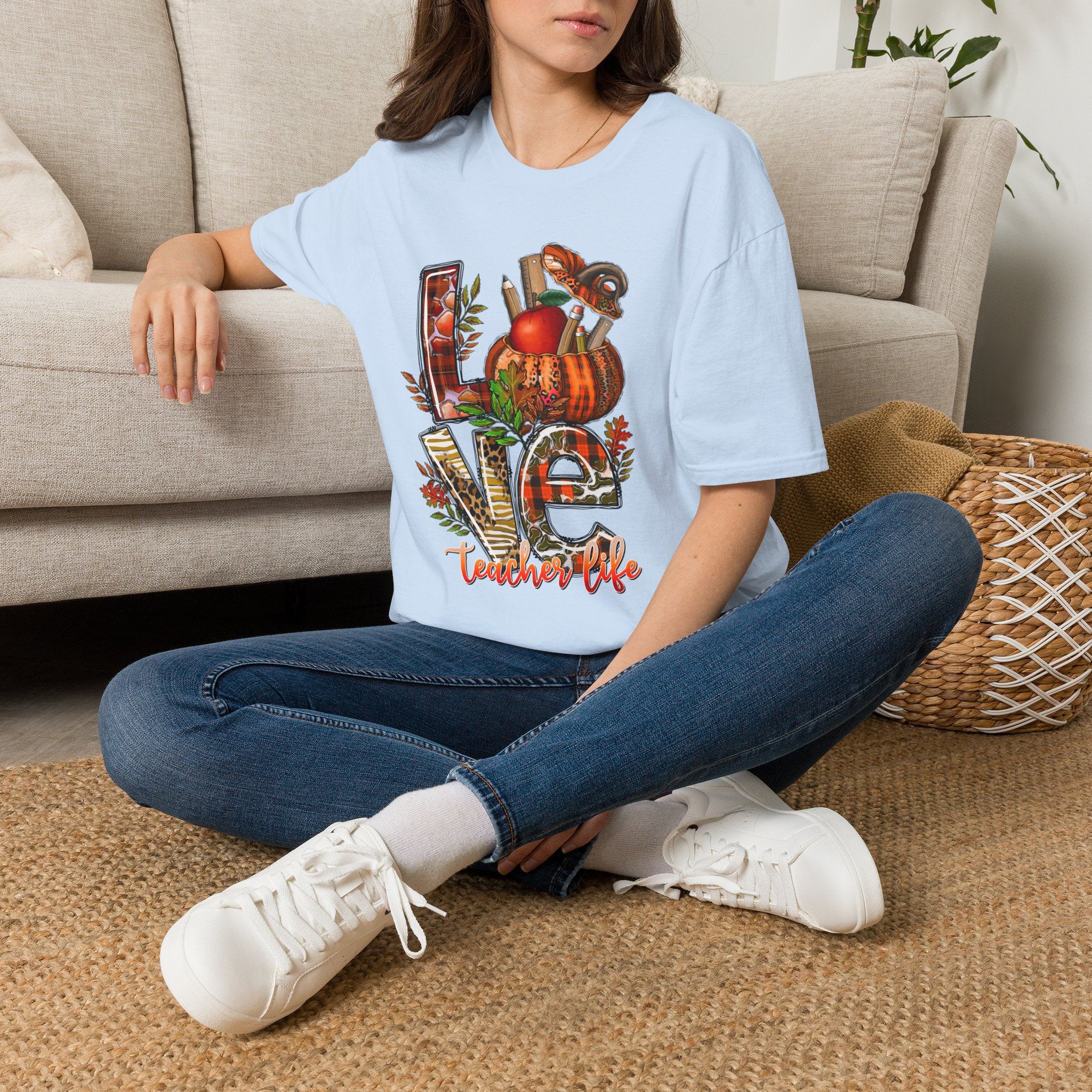 Fall Love T-Shirt — Autumn Pumpkin, Apples & Mushrooms Cozy Graphic Tee