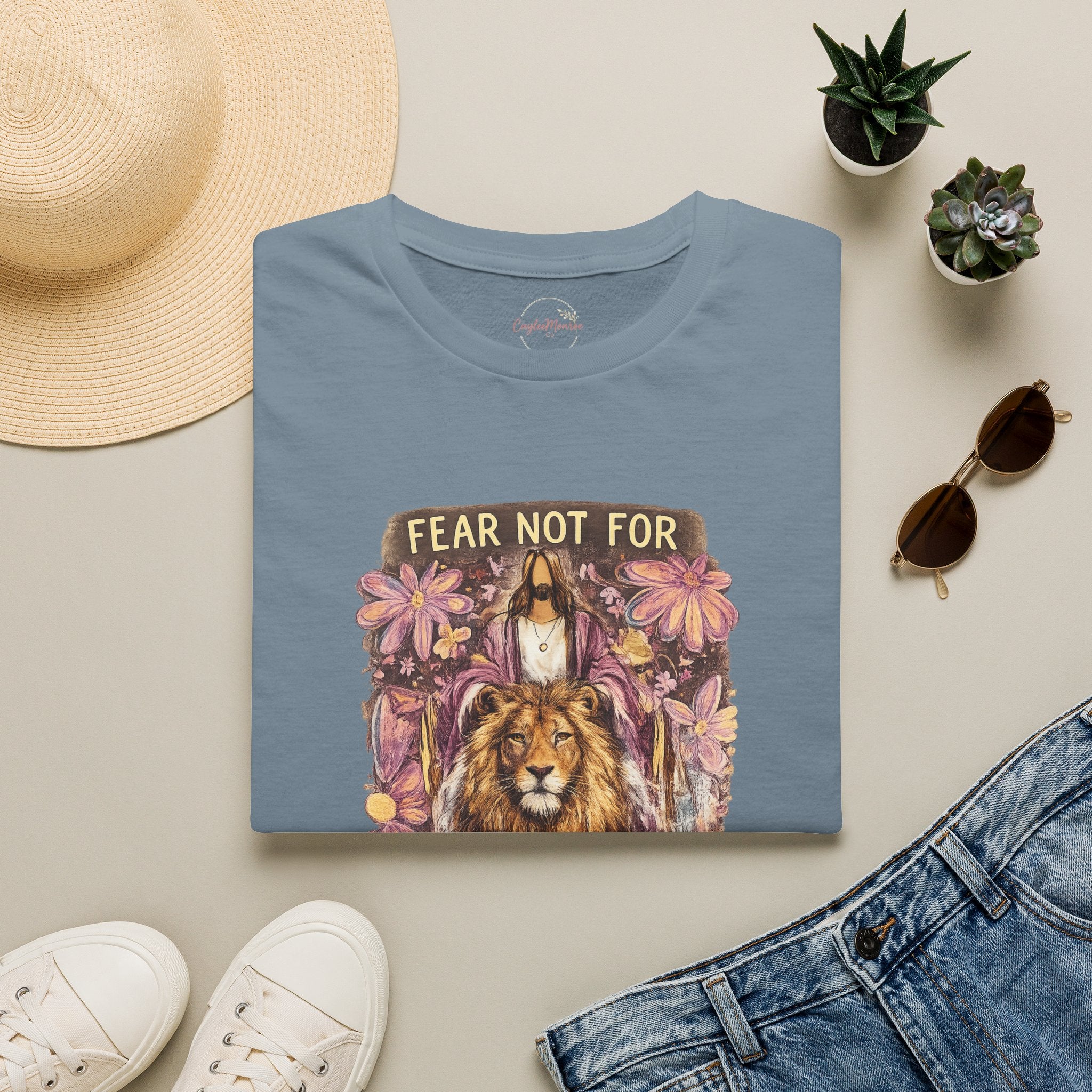 Fear Not For I Am With You Lion T-Shirt — Inspirational Floral Christian Tee