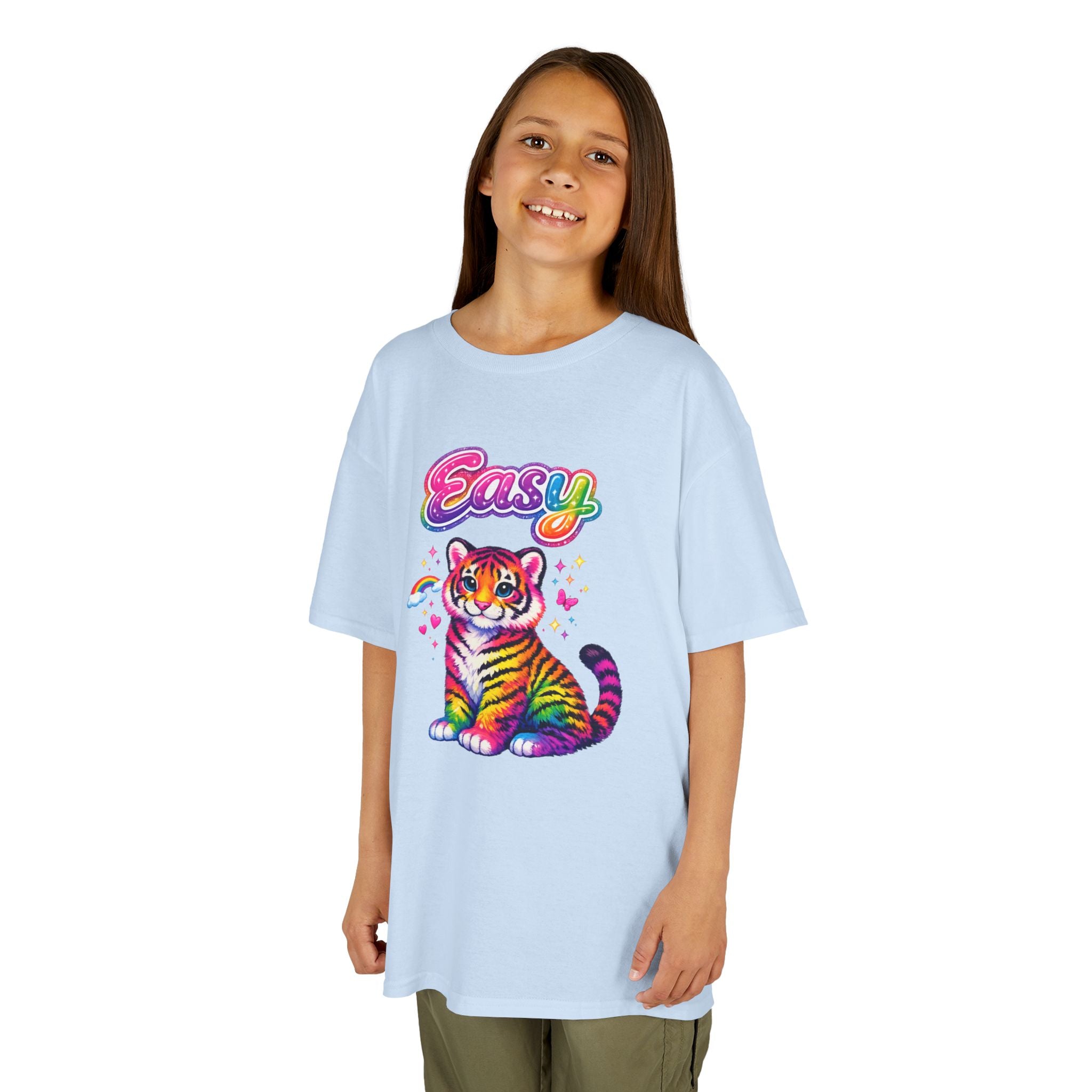 Kids Rainbow Tiger Tee — "Easy" Cute Colorful Youth T-Shirt