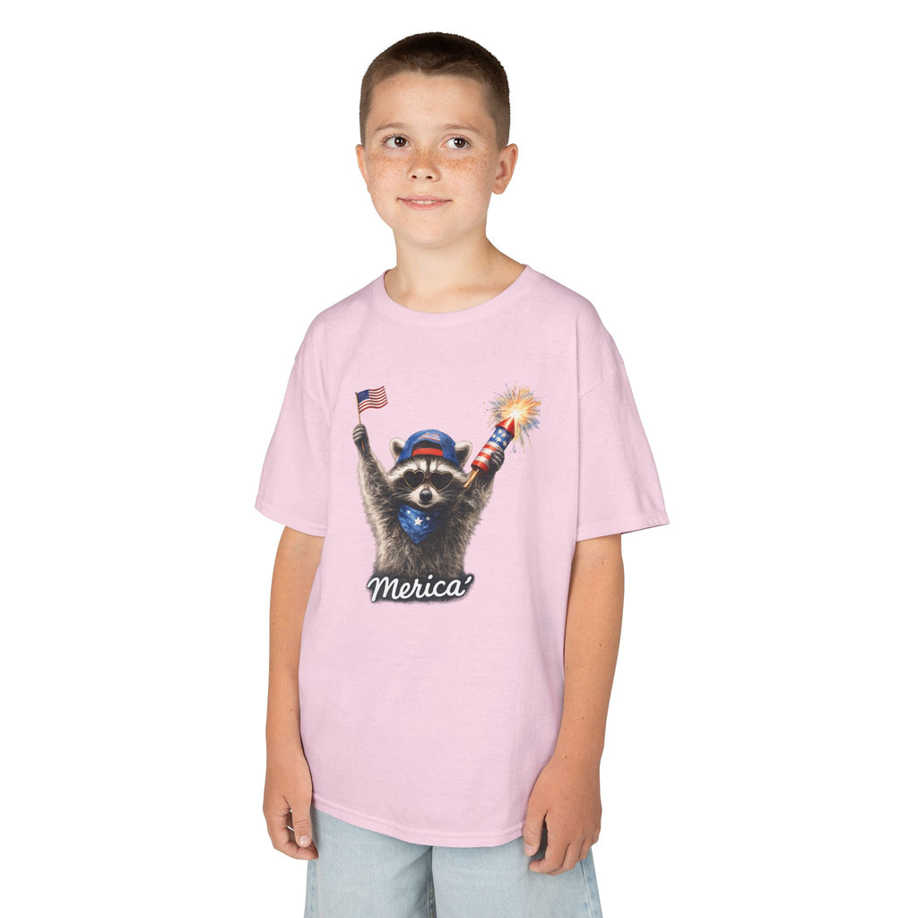 Kids Tee — Patriotic Raccoon 'Merica' Graphic (4th of July)