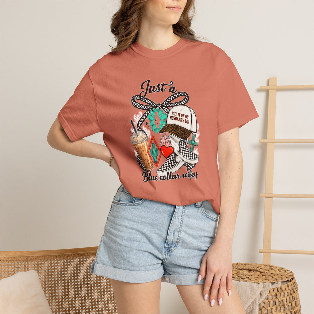Blue Collar Wifey T-Shirt — "Just a Blue Collar Wifey" Graphic Tee
