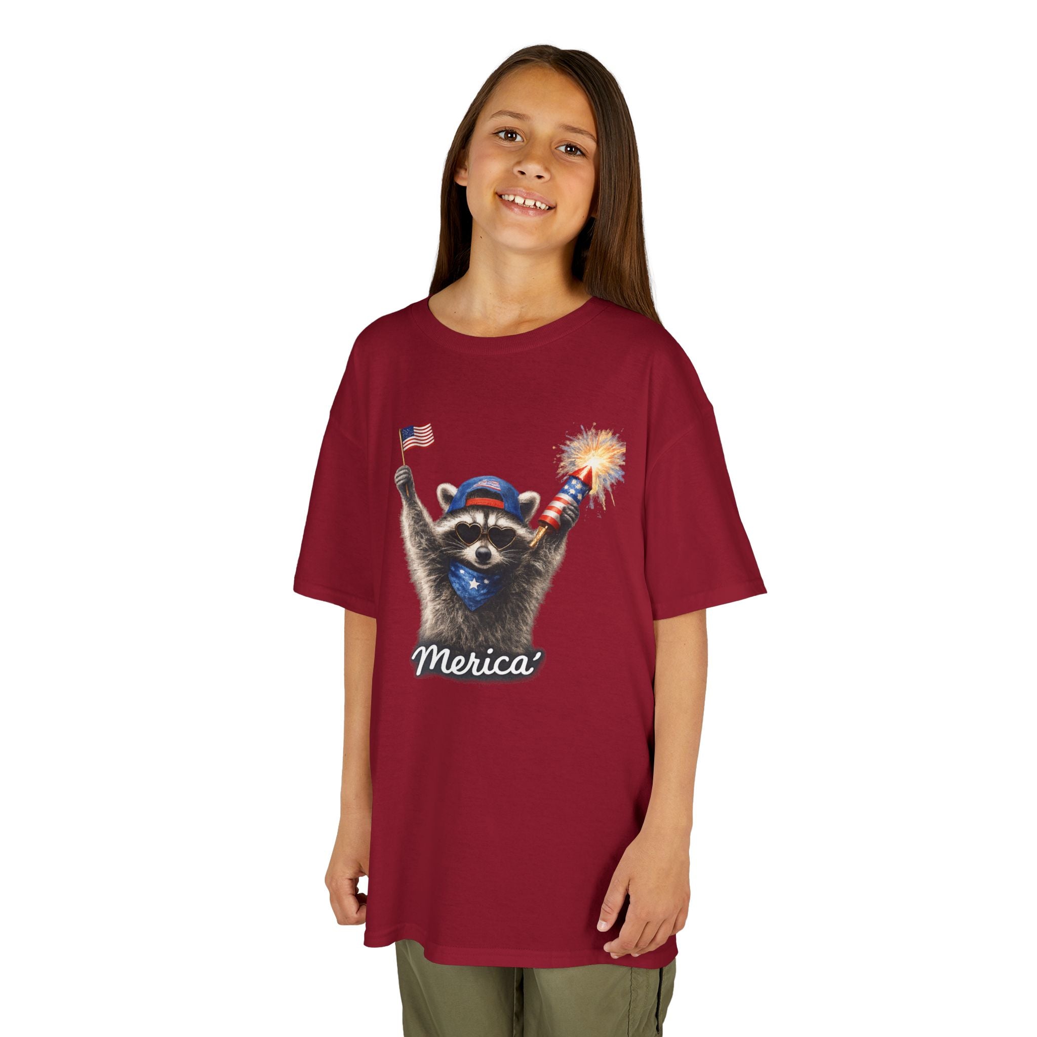 Kids Tee — Patriotic Raccoon 'Merica' Graphic (4th of July)