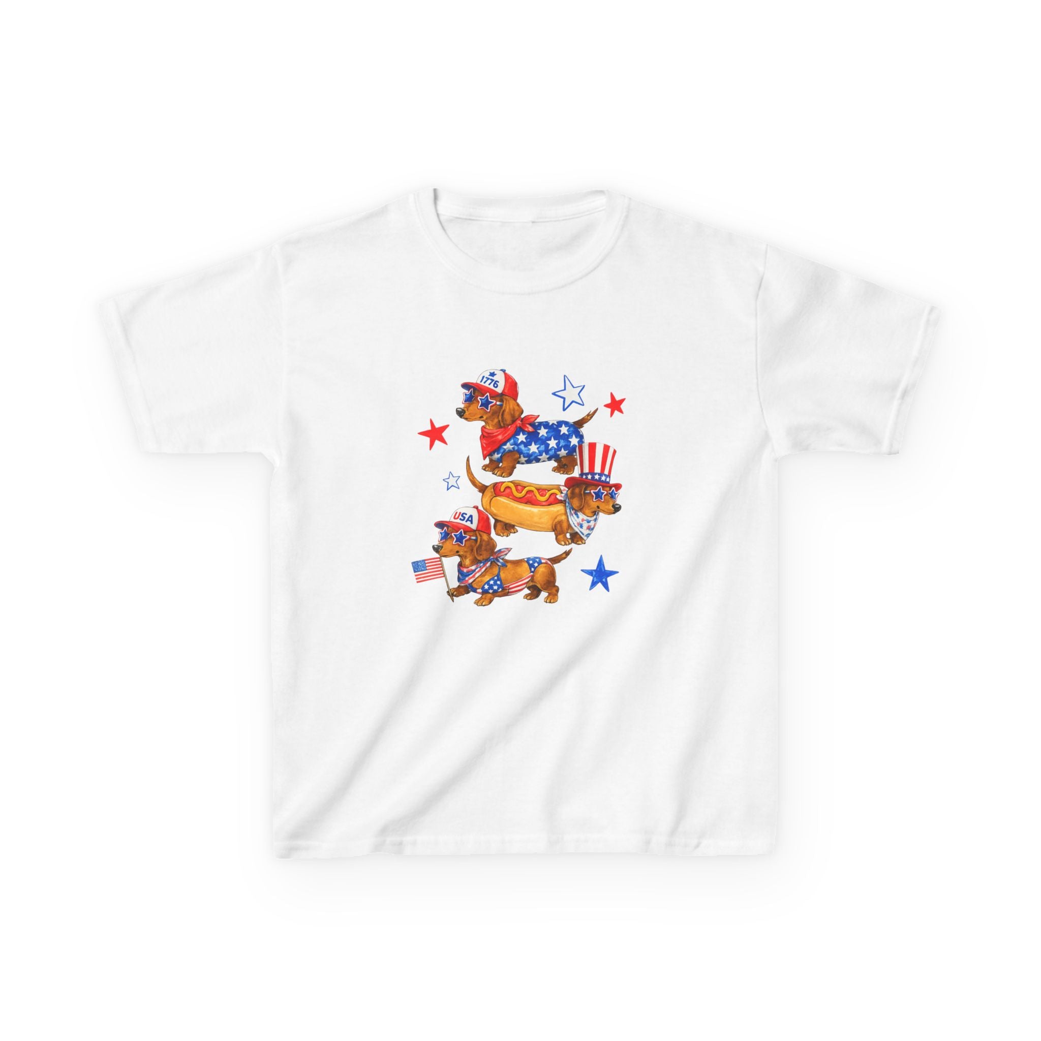 Kids Tee — Patriotic Dachshund Hot Dog Stack (Fourth of July Kids T-Shirt)