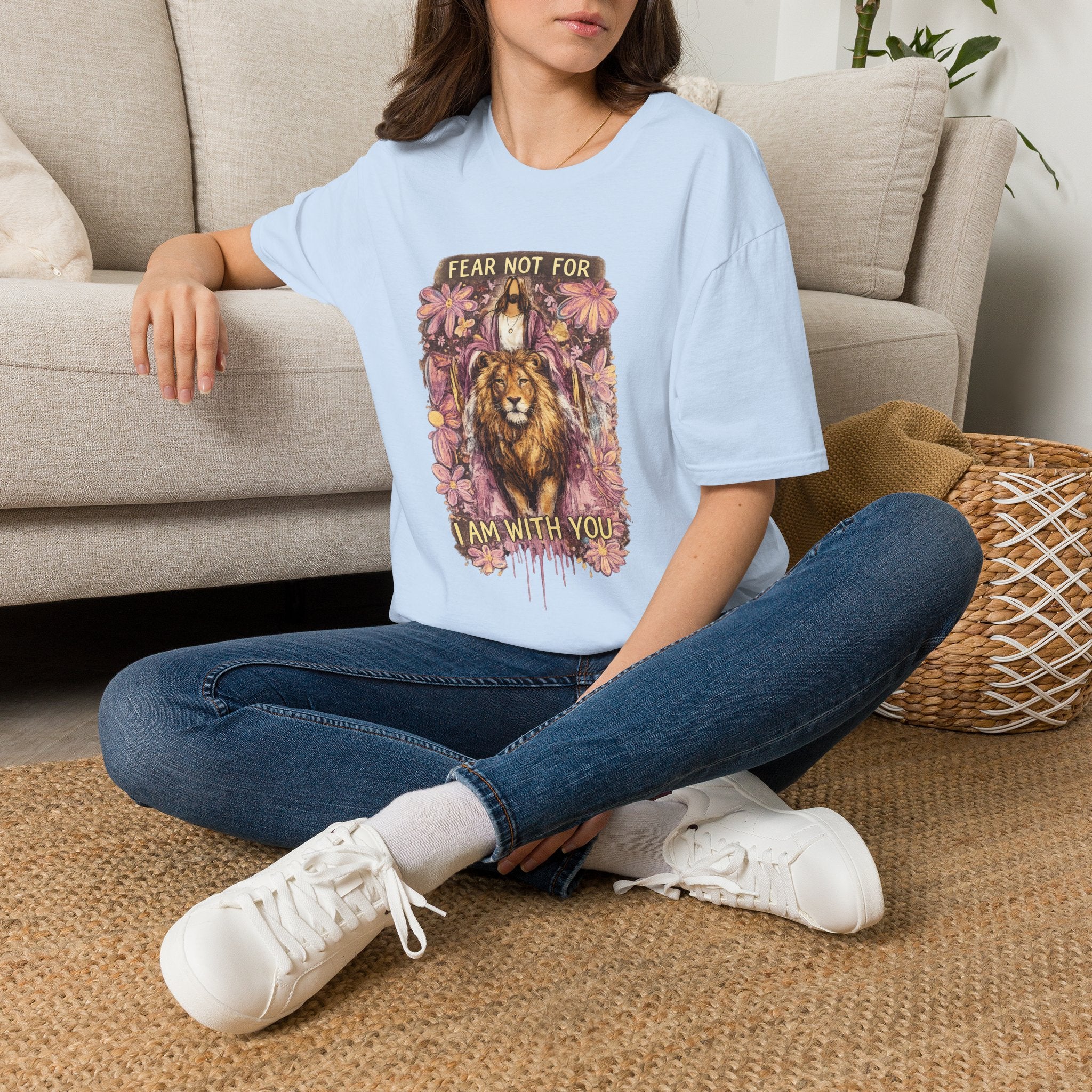 Fear Not For I Am With You Lion T-Shirt — Inspirational Floral Christian Tee