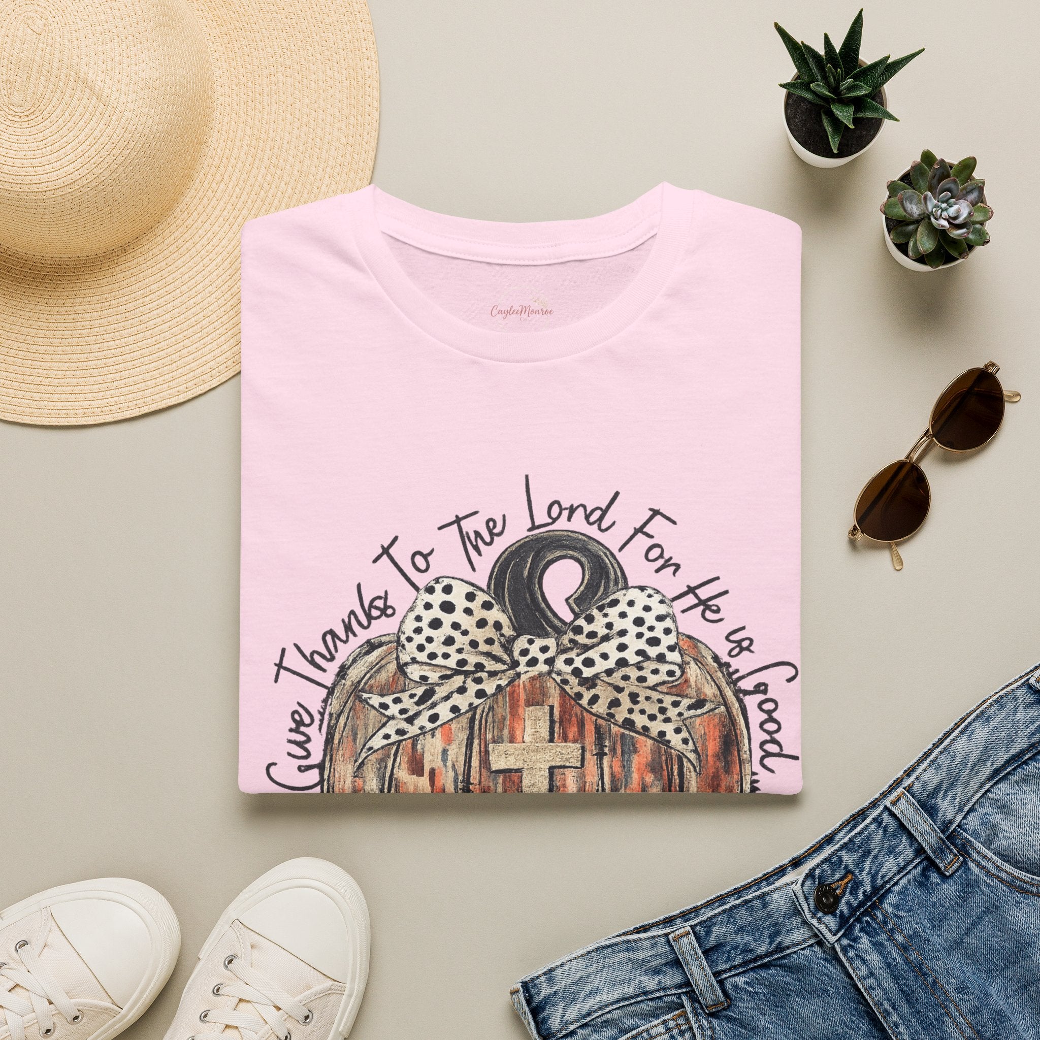 Christian Pumpkin T-Shirt — "Give Thanks to The Lord For He is Good" Fall Faith Tee