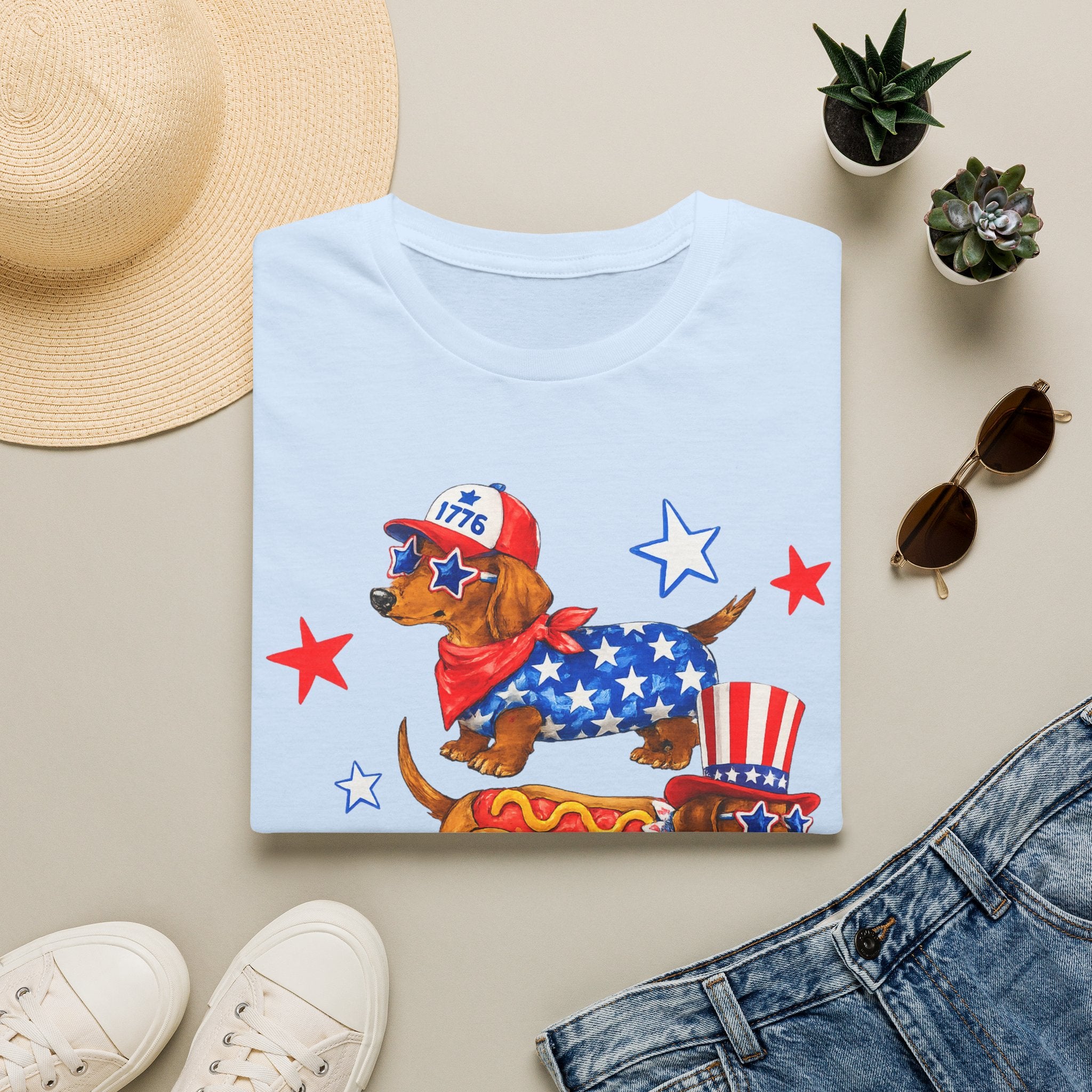 Patriotic Dachshund T-Shirt — 4th of July USA Hot Dog Dogs Tee