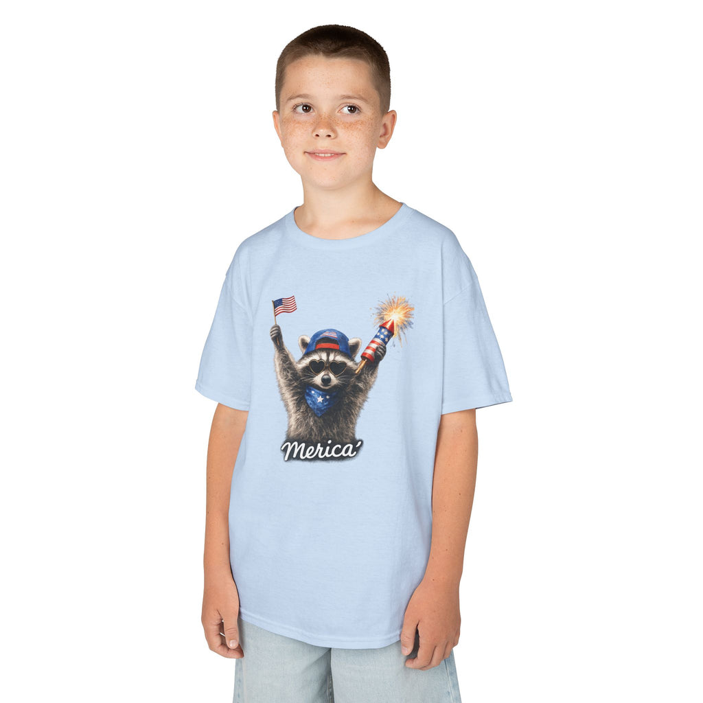 Kids Tee — Patriotic Raccoon 'Merica' Graphic (4th of July)