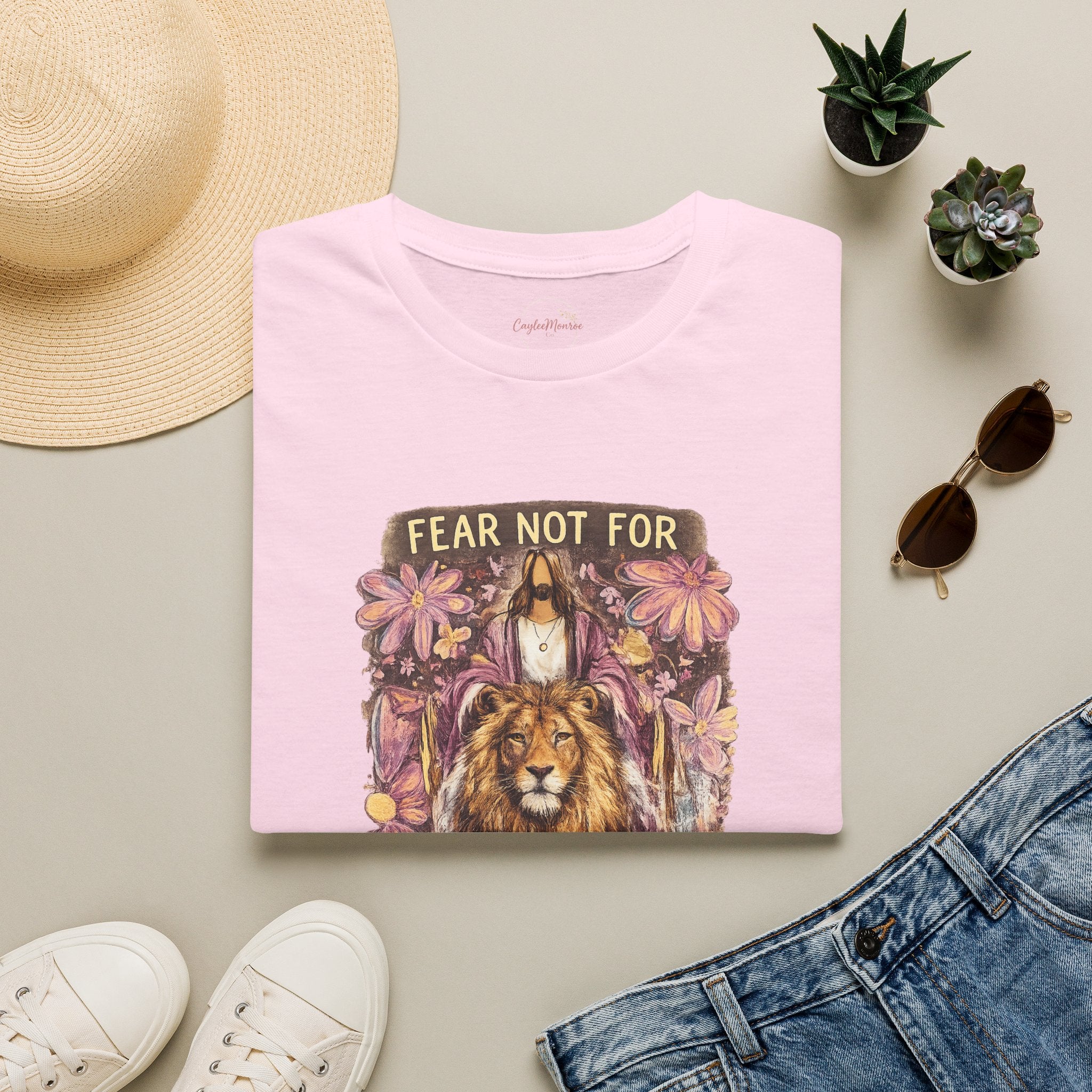 Fear Not For I Am With You Lion T-Shirt — Inspirational Floral Christian Tee
