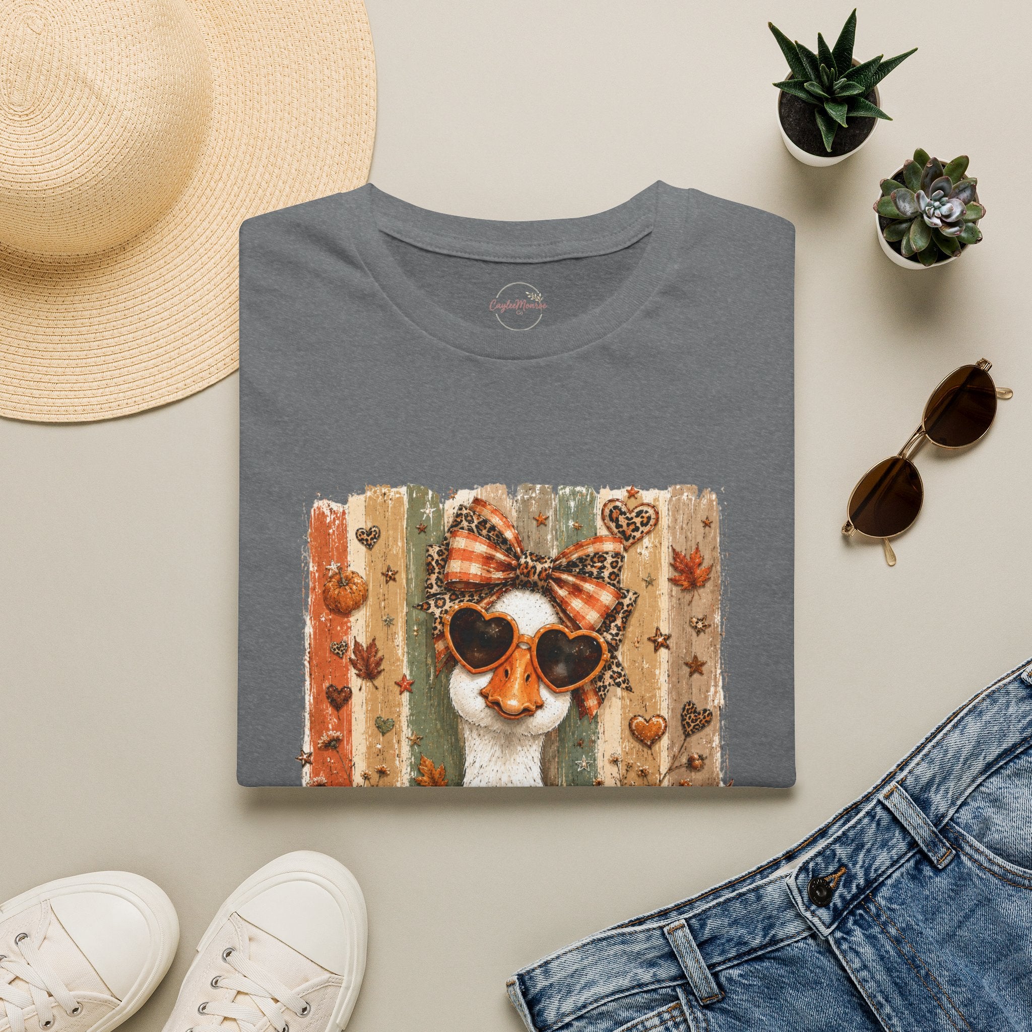 Autumn Goat Graphic T-Shirt — Cute Heart Sunglasses Fall Tee