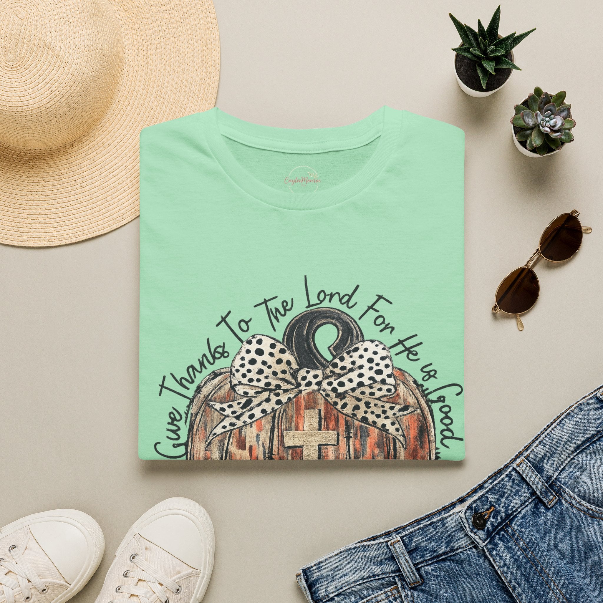 Christian Pumpkin T-Shirt — "Give Thanks to The Lord For He is Good" Fall Faith Tee