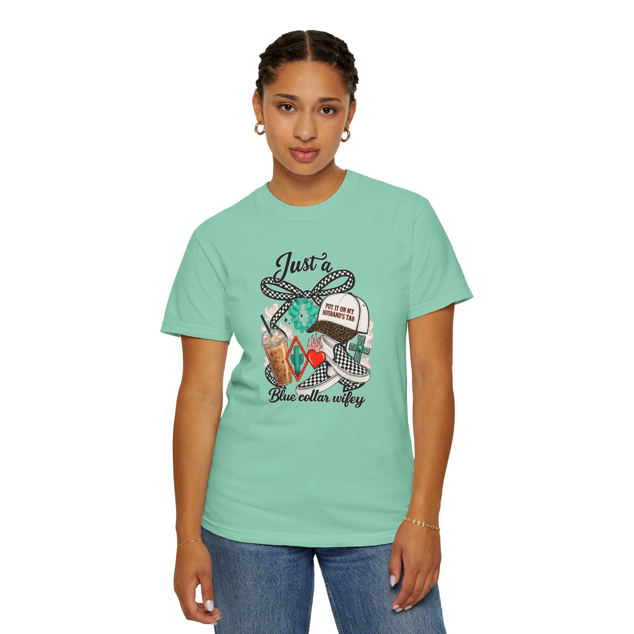 Blue Collar Wifey T-Shirt — "Just a Blue Collar Wifey" Graphic Tee