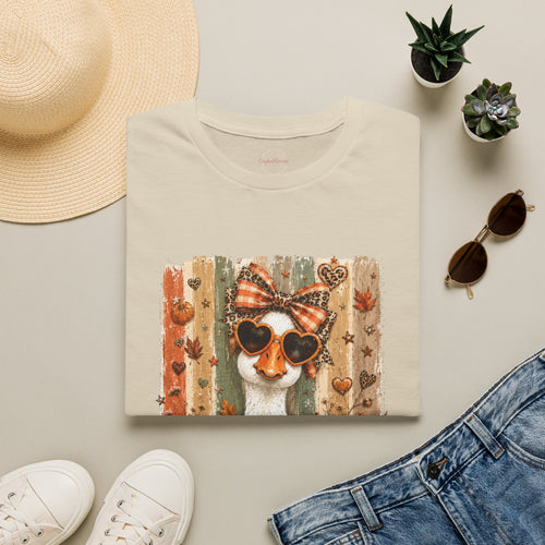 Autumn Goat Graphic T-Shirt — Cute Heart Sunglasses Fall Tee