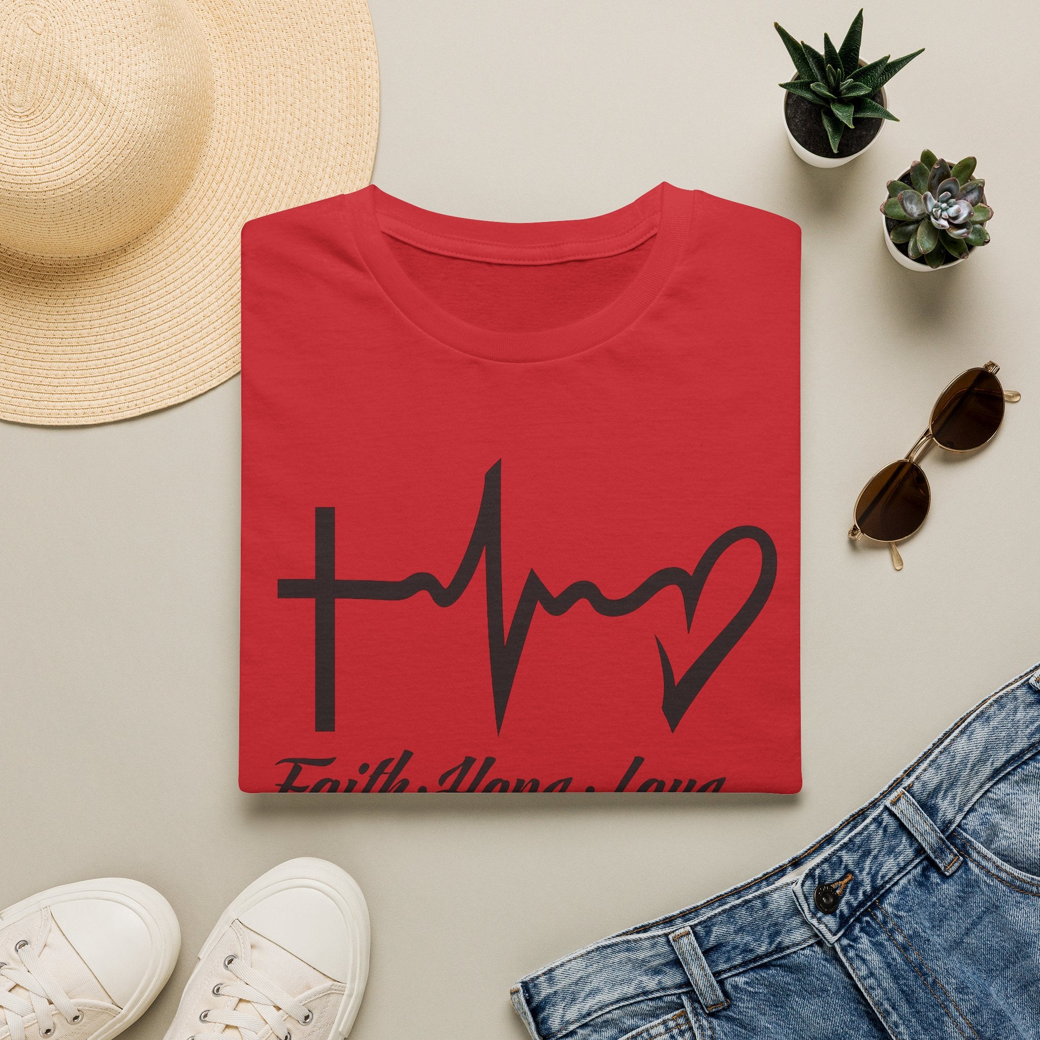 Faith Hope Love T-Shirt — Cross, Heartbeat & Heart Graphic Tee
