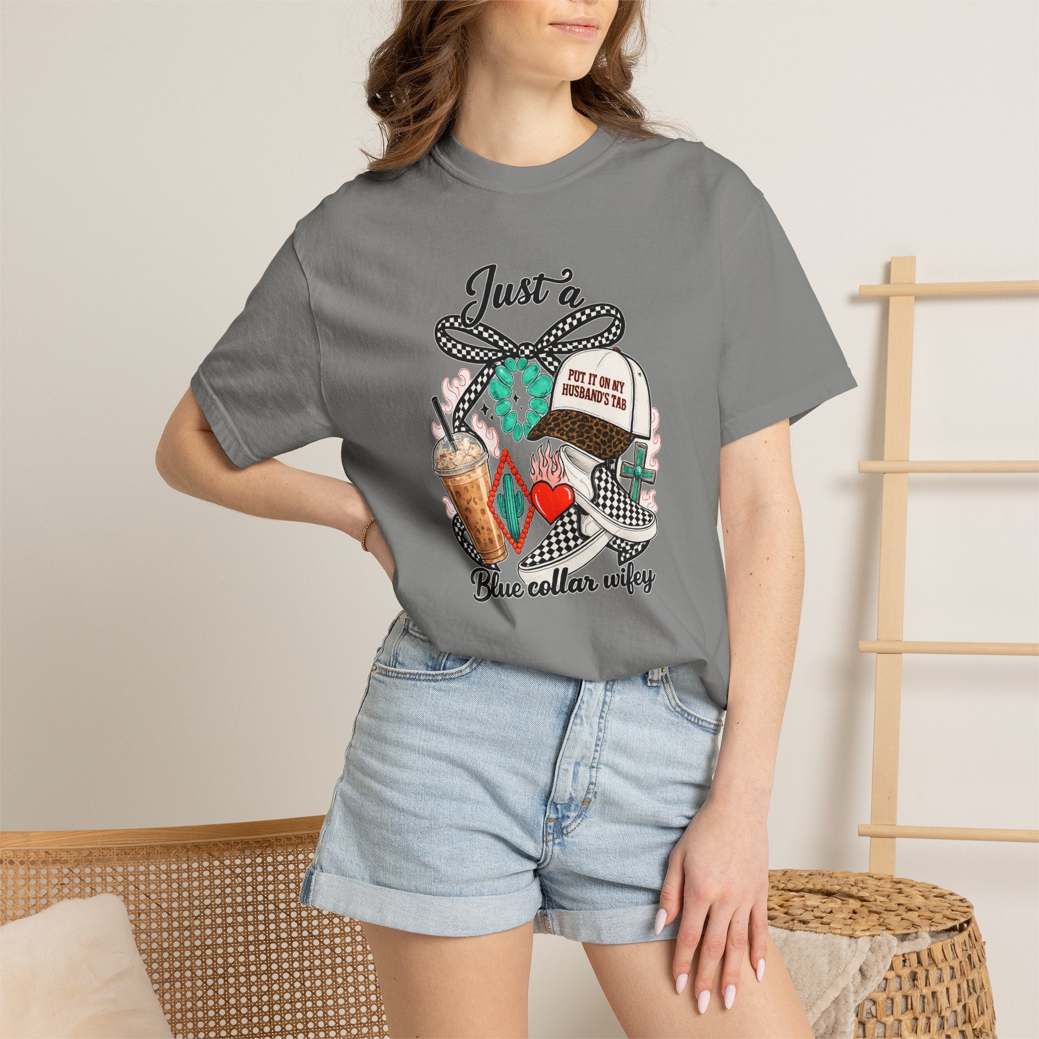 Blue Collar Wifey T-Shirt — "Just a Blue Collar Wifey" Graphic Tee