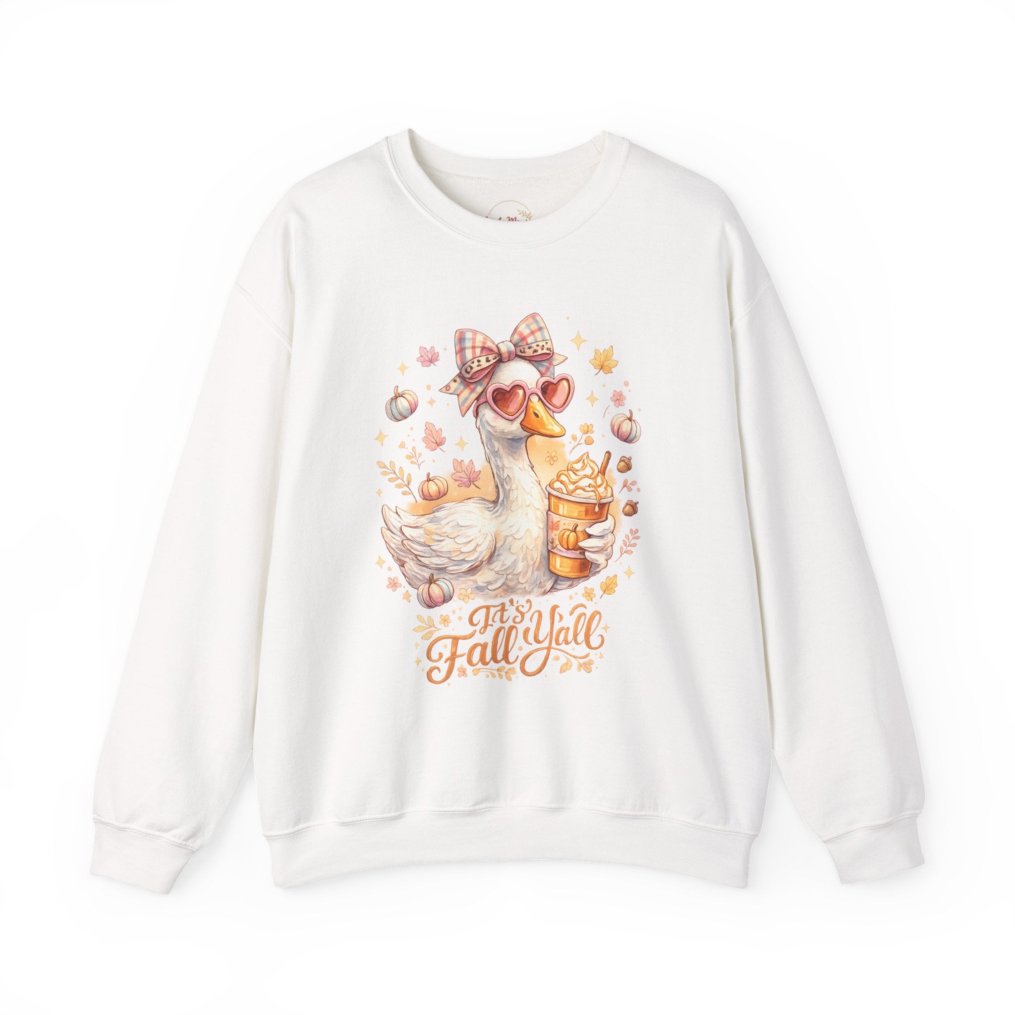 Fall Y'all Duck Crewneck Sweatshirt — Cute Autumn Goose with Pumpkin Spice Cup