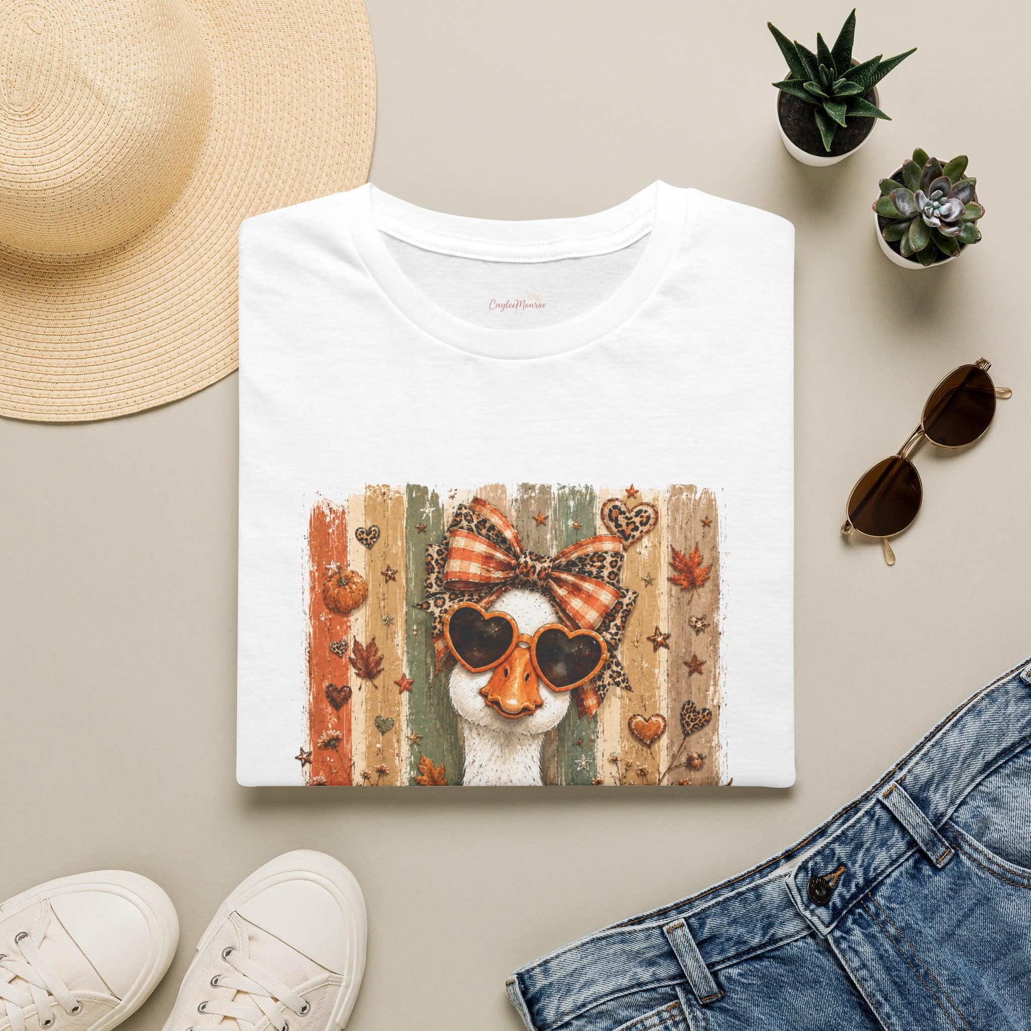 Autumn Goat Graphic T-Shirt — Cute Heart Sunglasses Fall Tee