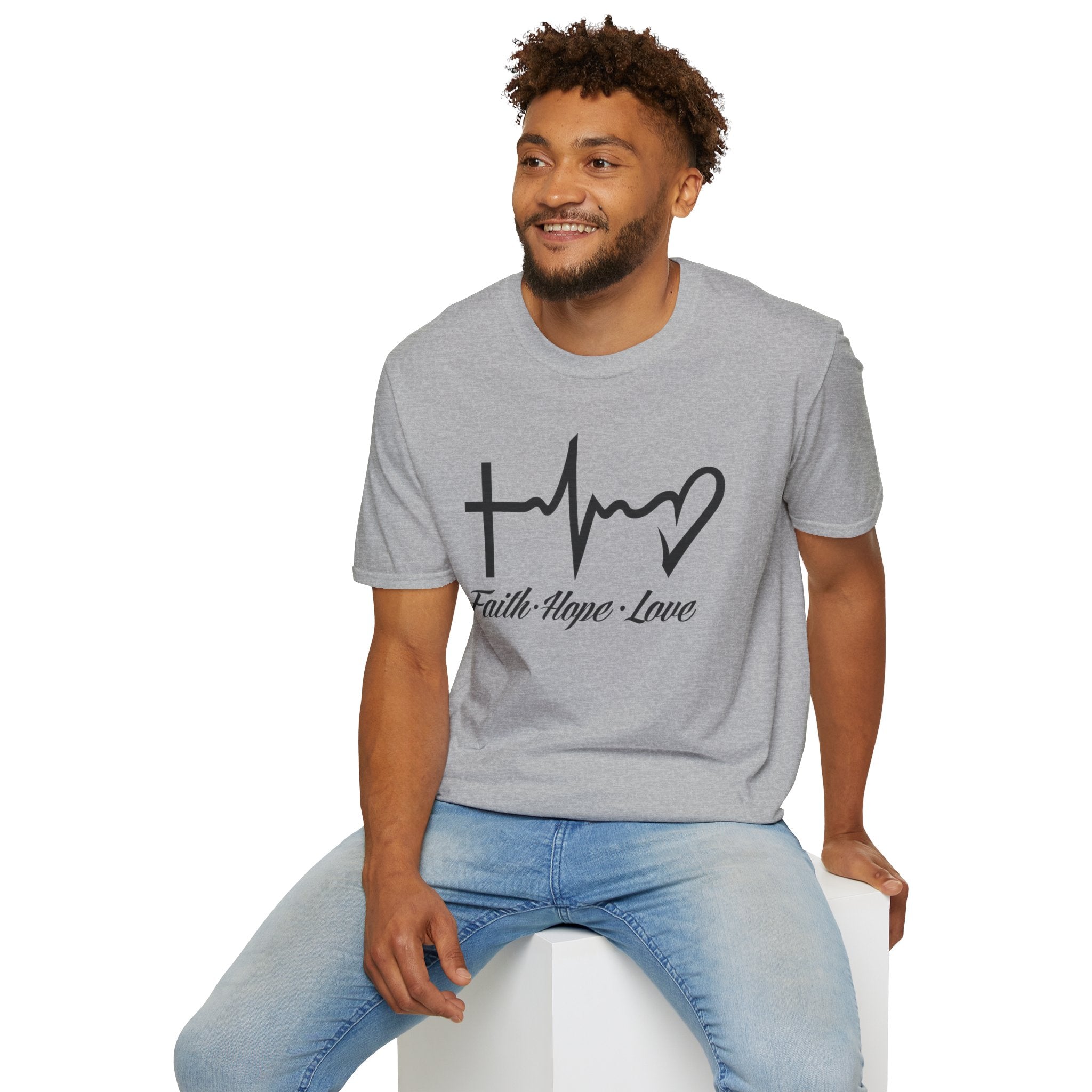 Faith Hope Love T-Shirt — Cross, Heartbeat & Heart Graphic Tee