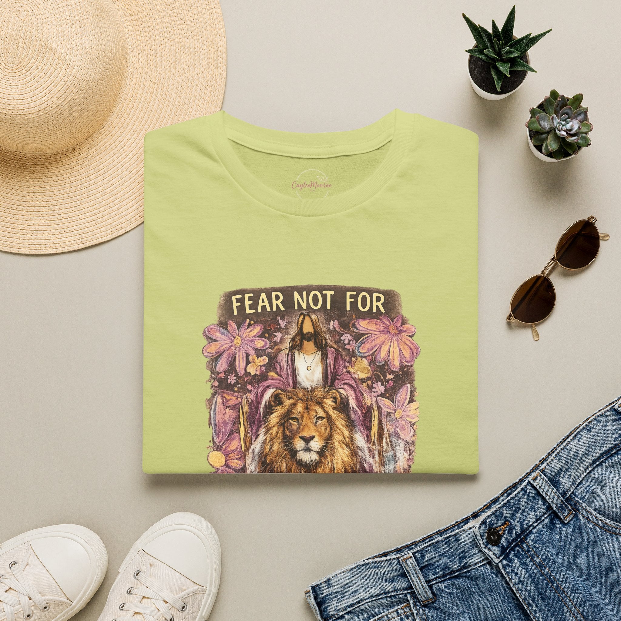 Fear Not For I Am With You Lion T-Shirt — Inspirational Floral Christian Tee