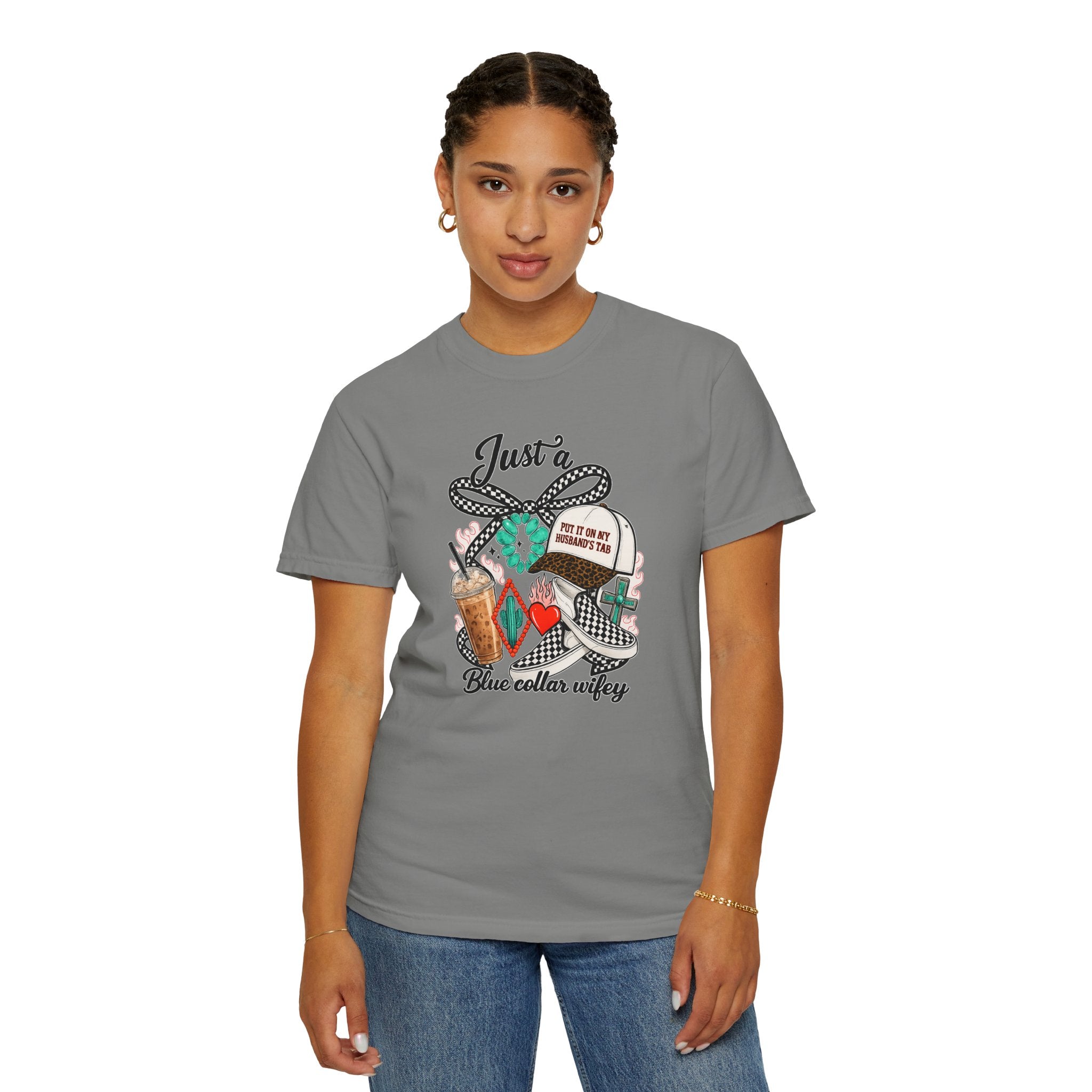 Blue Collar Wifey T-Shirt — "Just a Blue Collar Wifey" Graphic Tee