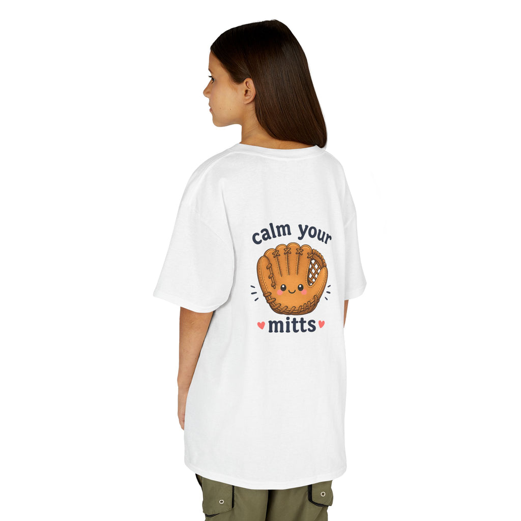 Kids T-Shirt — “Calm Your Mitts” Cute Baseball Glove Tee