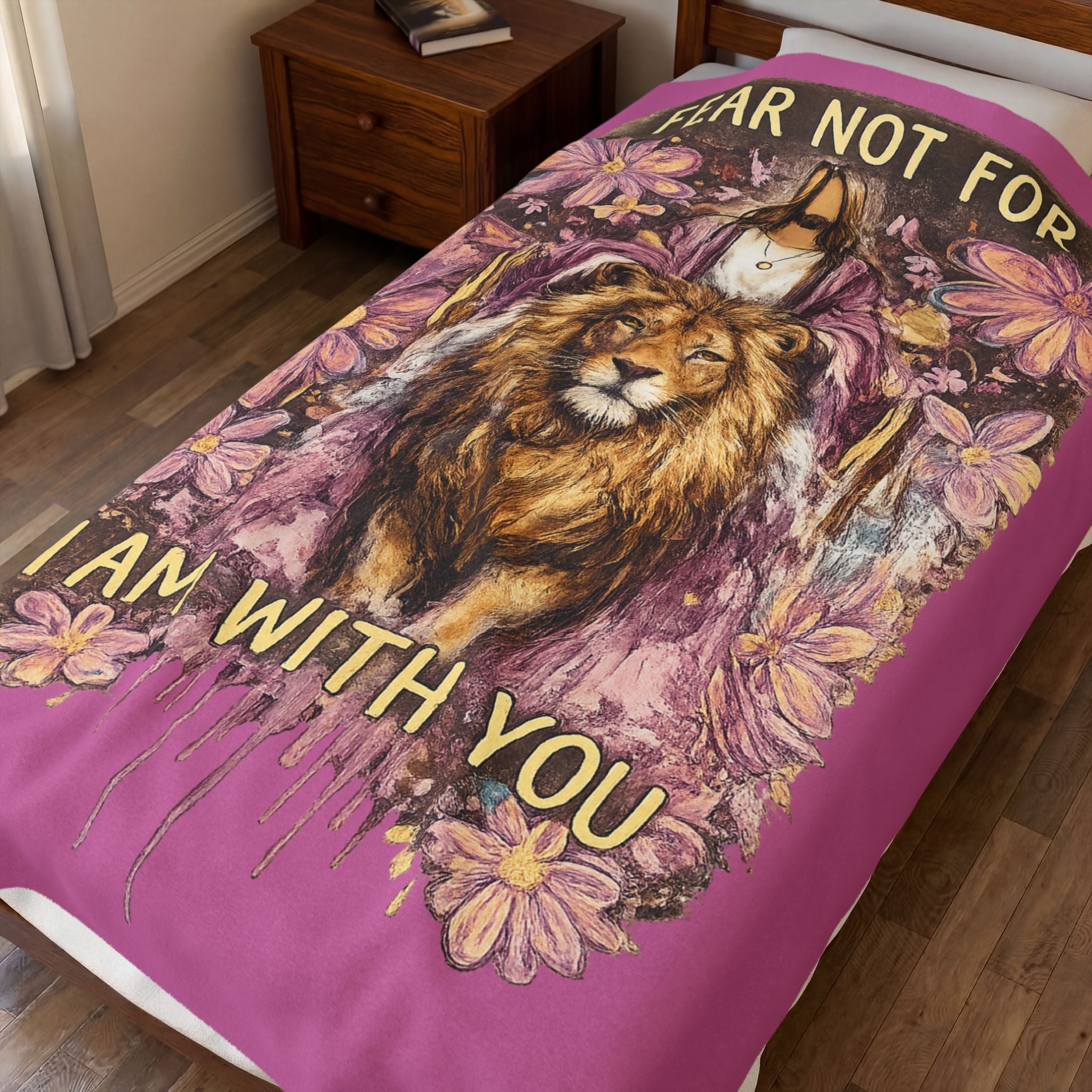 Inspirational 'Fear Not For I Am With You' Lion & Jesus Velveteen Plush Blanket