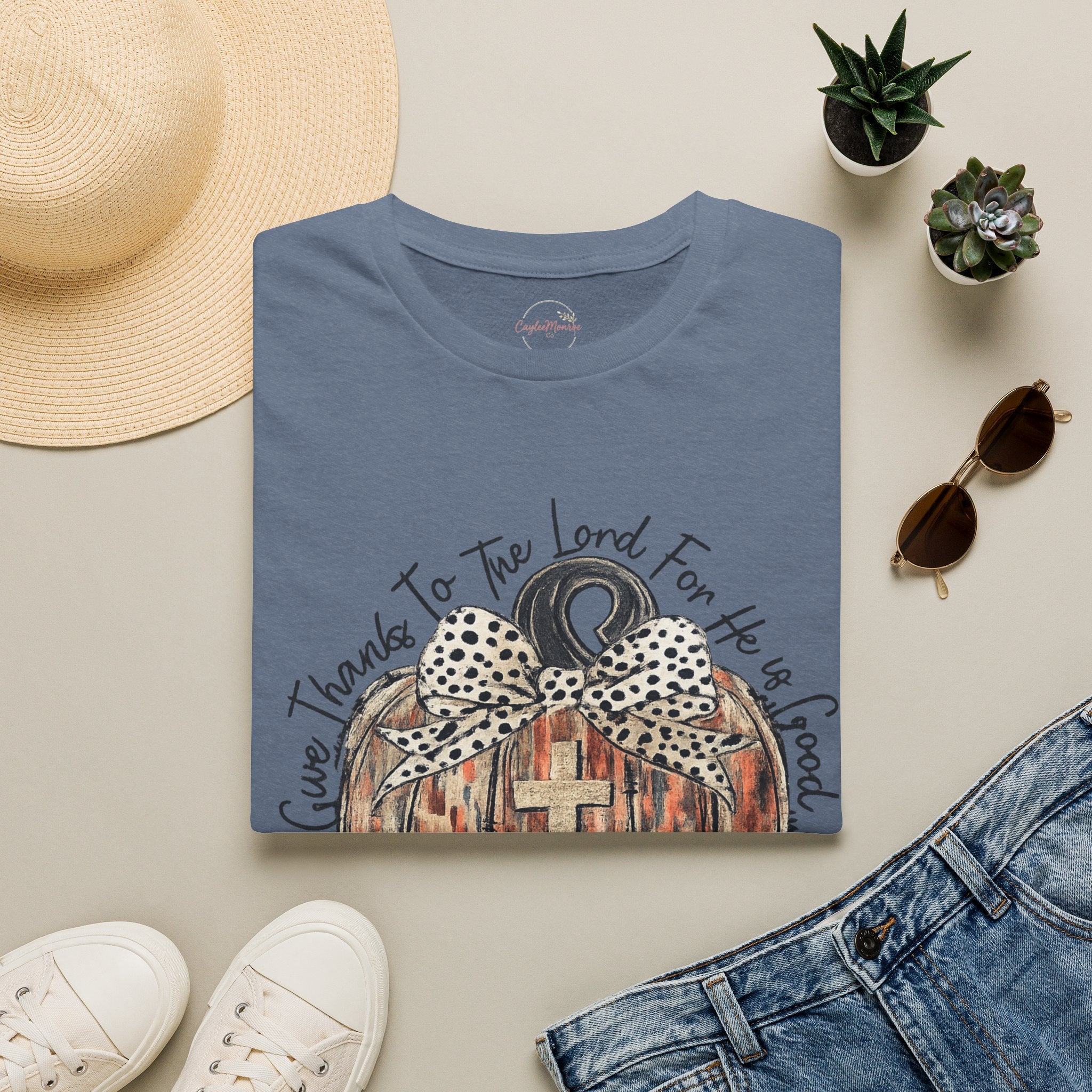 Christian Pumpkin T-Shirt — "Give Thanks to The Lord For He is Good" Fall Faith Tee