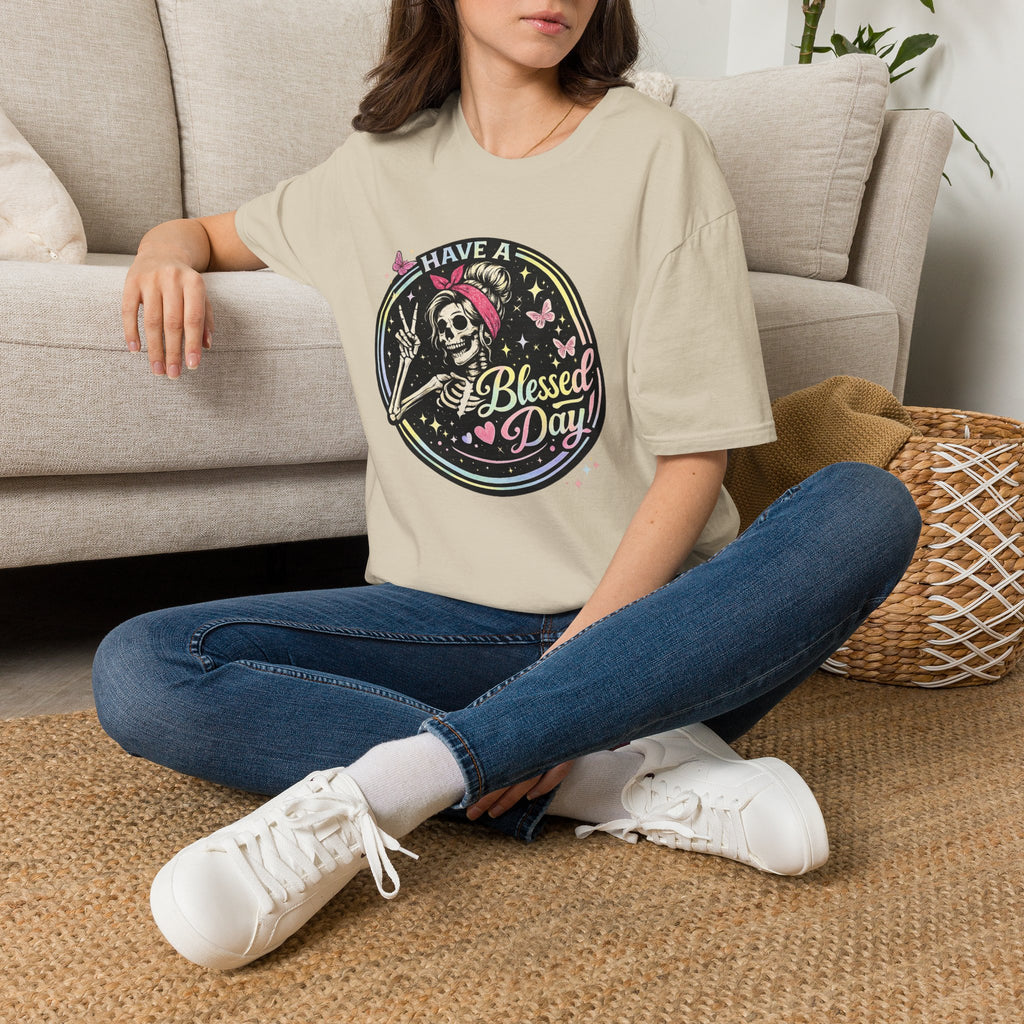 Have a Blessed Day Skull Tee — Retro Floral Skeleton Graphic T-Shirt